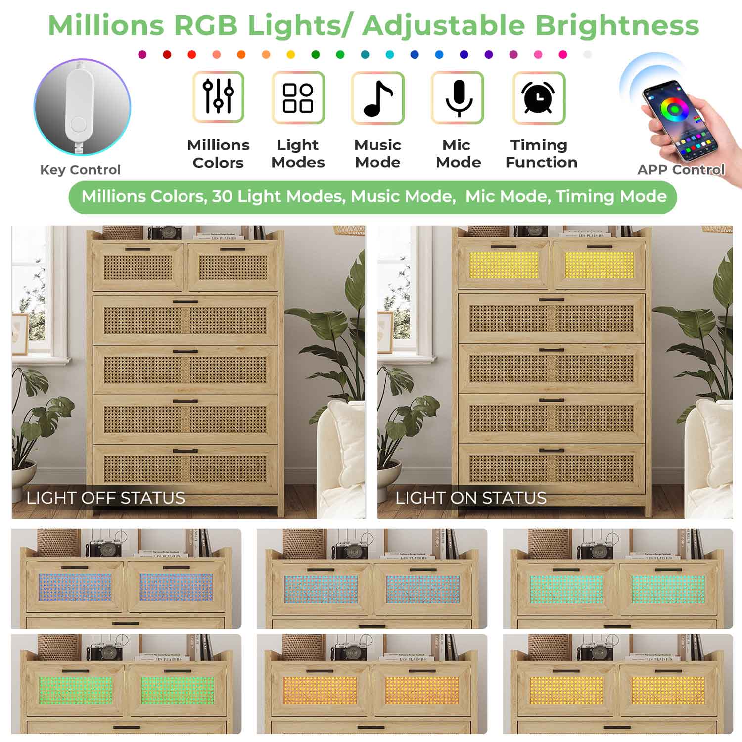 Sikaic Dressers 6 Drawers Tall Dresser for Bedroom Natural Rattan