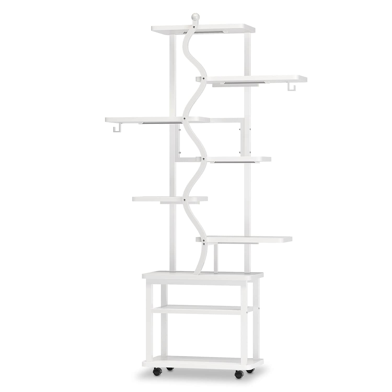 Sikaic Plant Stand 71 Inches S-Shaped Plant Stand Indoor with Grow Lights Rustic White White / Engineered Wood / Modern