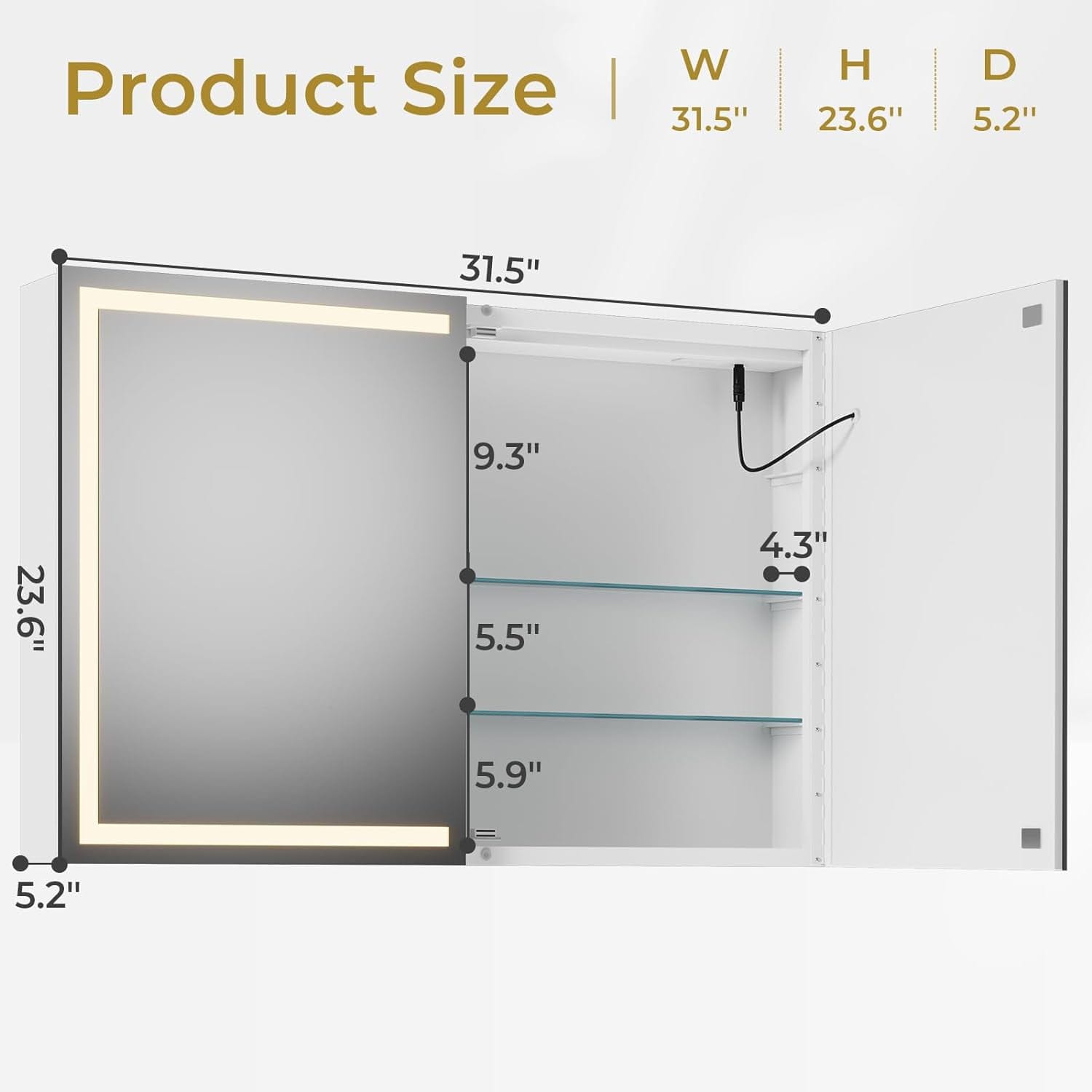 Sikaic Medicine Cabinets Wall Mounted Lighted Medicine Cabinet with Mirror Storage White