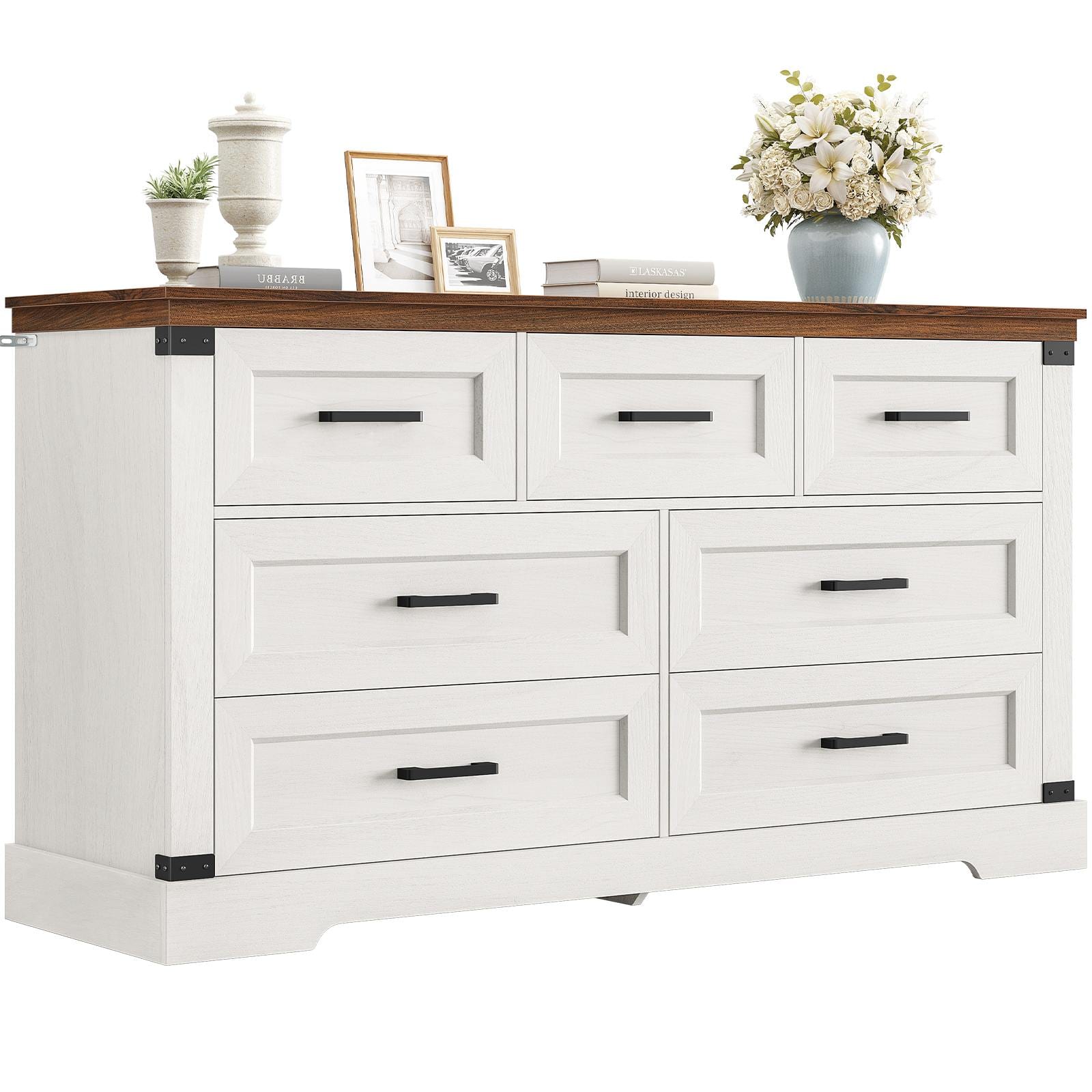 Sikaic Dresser Large Multifunctional Dresser with 7 Drawers White White / Engineered Wood / Farmhouse