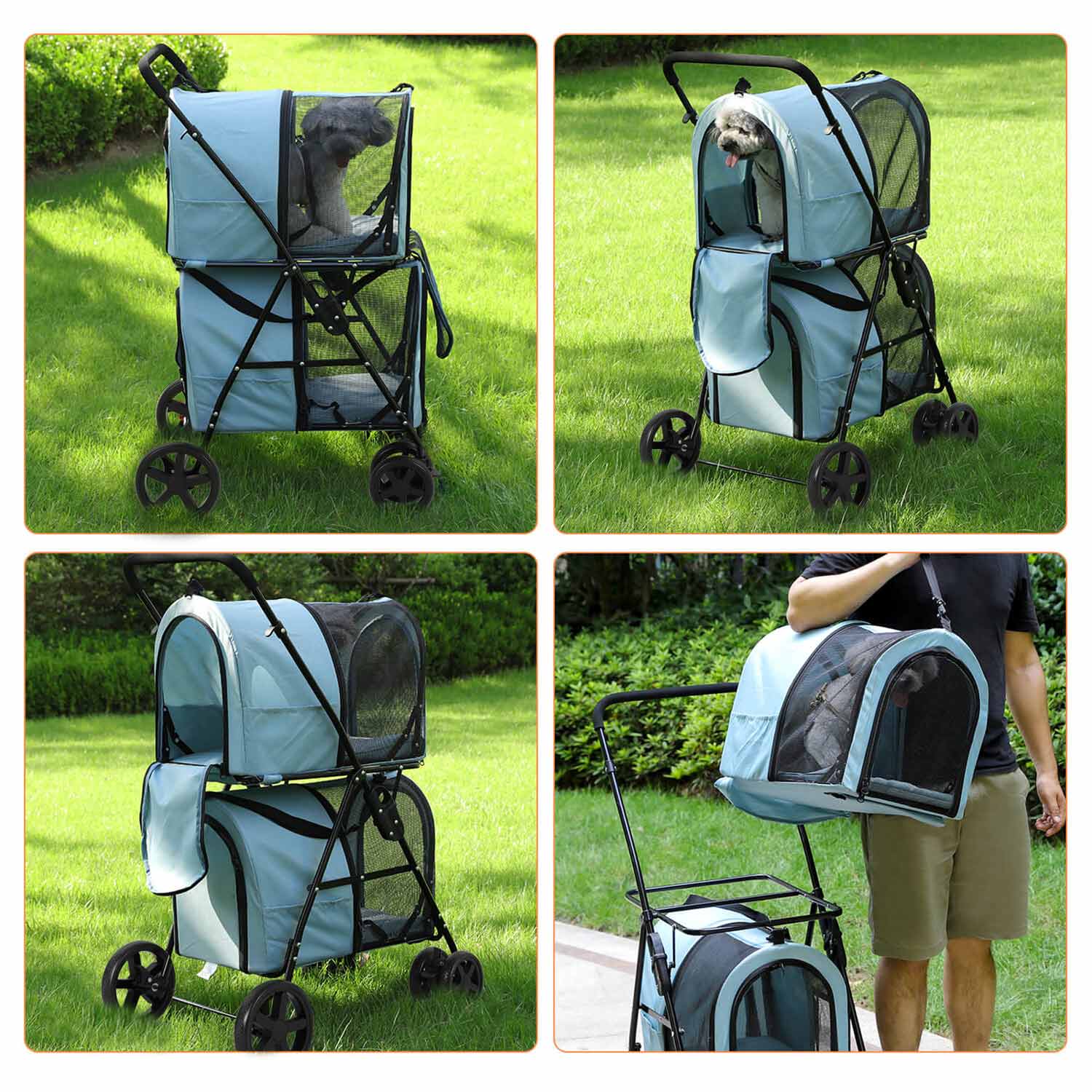 Sikaic Pet Stroller 4-in-1 Pet Strollers for Small Medium Pets 4 Lockable Wheels Light Blue