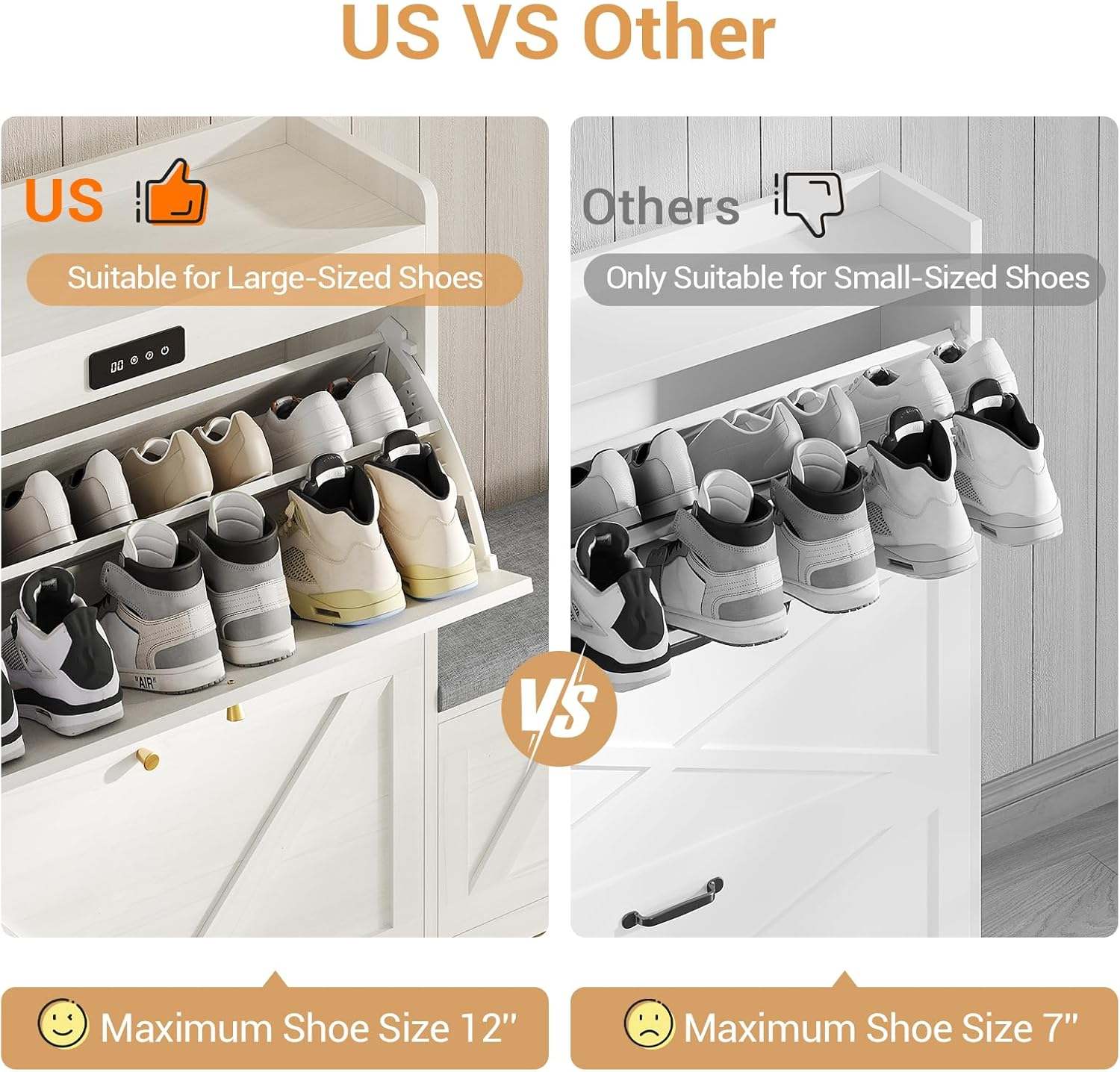 Sikaic Shoe Benches Shoe Benches with Bench and 2 Flip Drawers Walnut White White / Engineered Wood / Modern