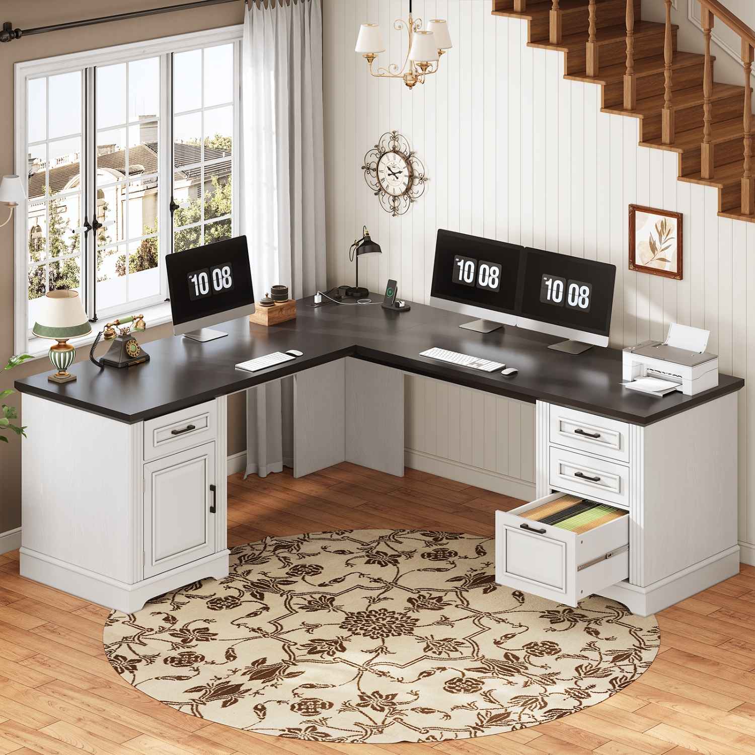 Sikaic Computer Desk 69 Inches L Shaped Computer Desk White White / Engineered Wood / Modern
