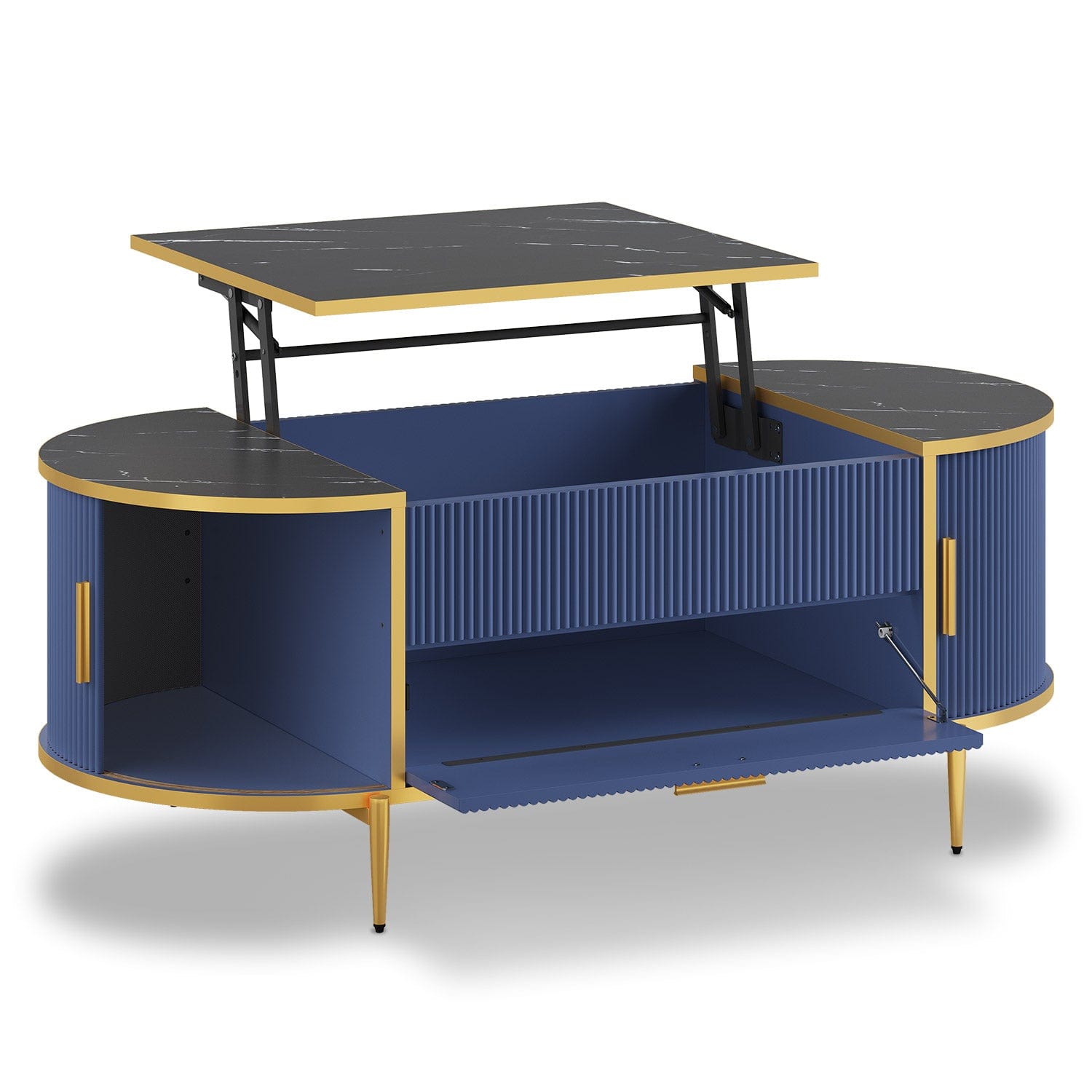 Sikaic Coffee Table Fluted Lift Top Coffee Table with Storage Blue Blue / Engineered Wood / Modern