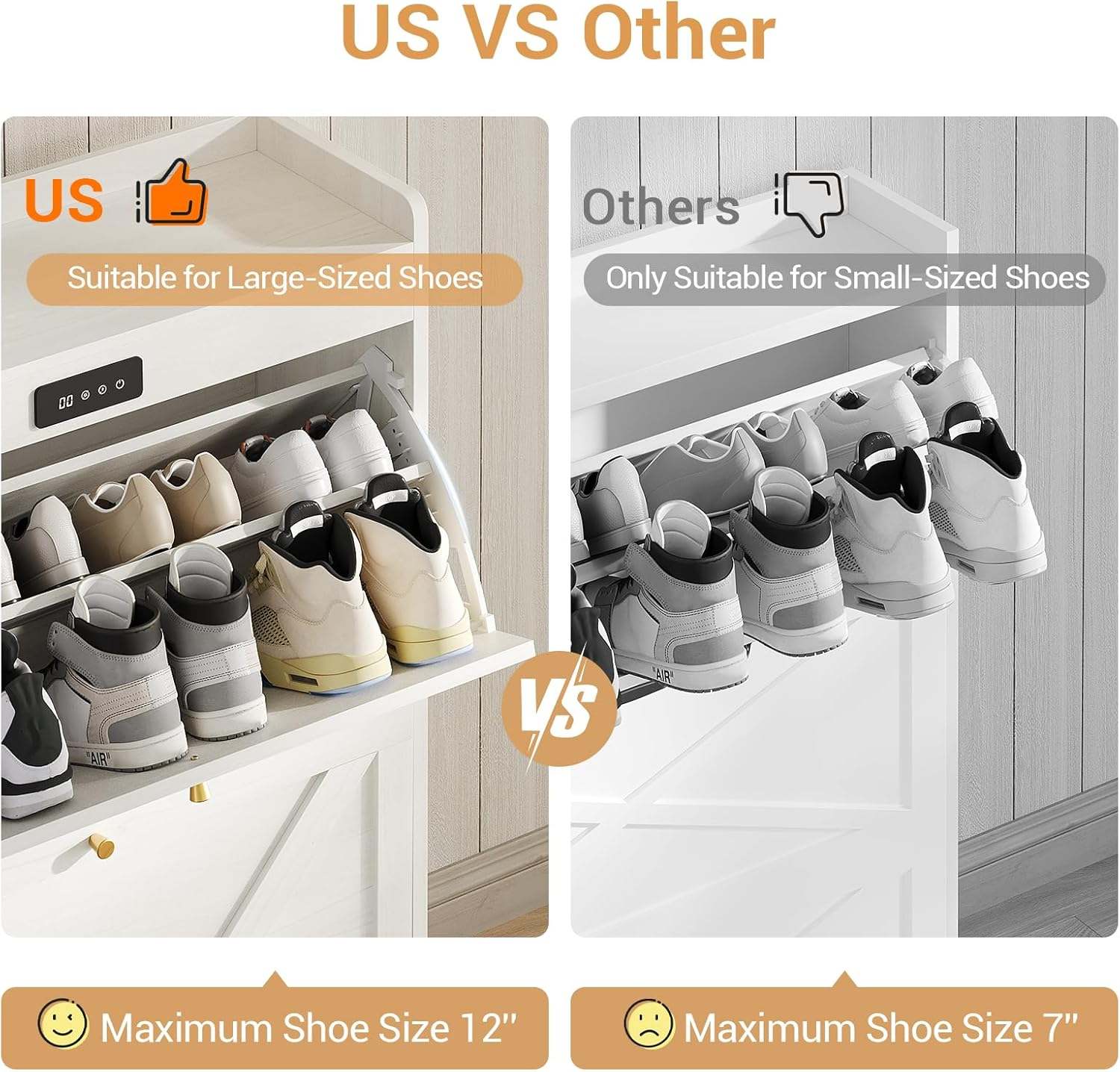 Sikaic Shoe Benches Deodorizing Shoe Cabinet with 2 Flip Drawers Walnut White White / Engineered Wood / Modern