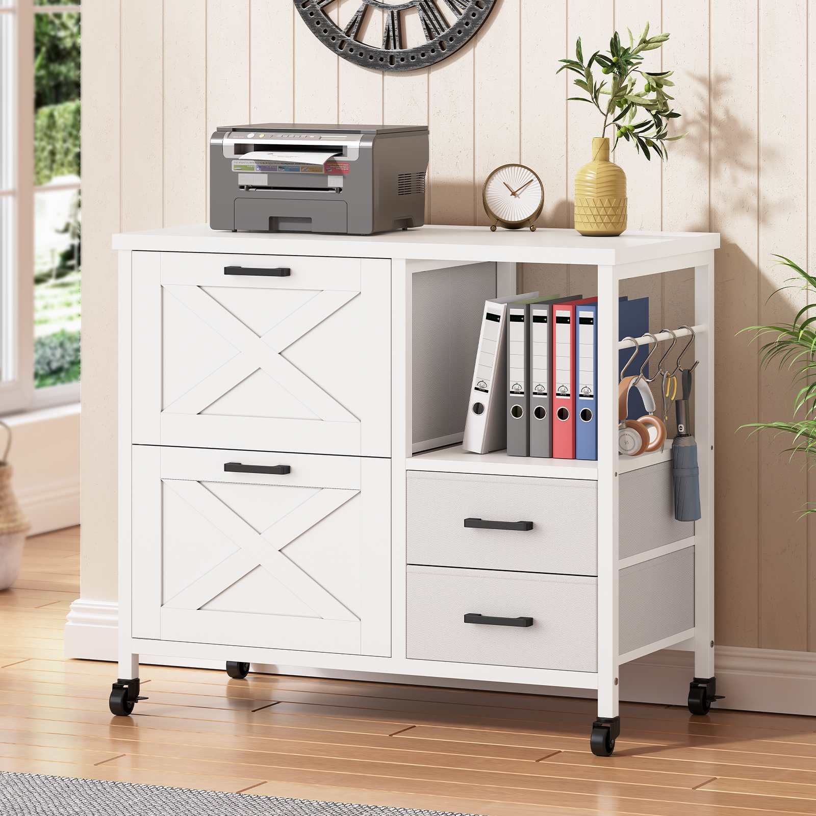 Sikaic File Cabinet File Cabinet with Wheels White White / Engineered Wood / Modern