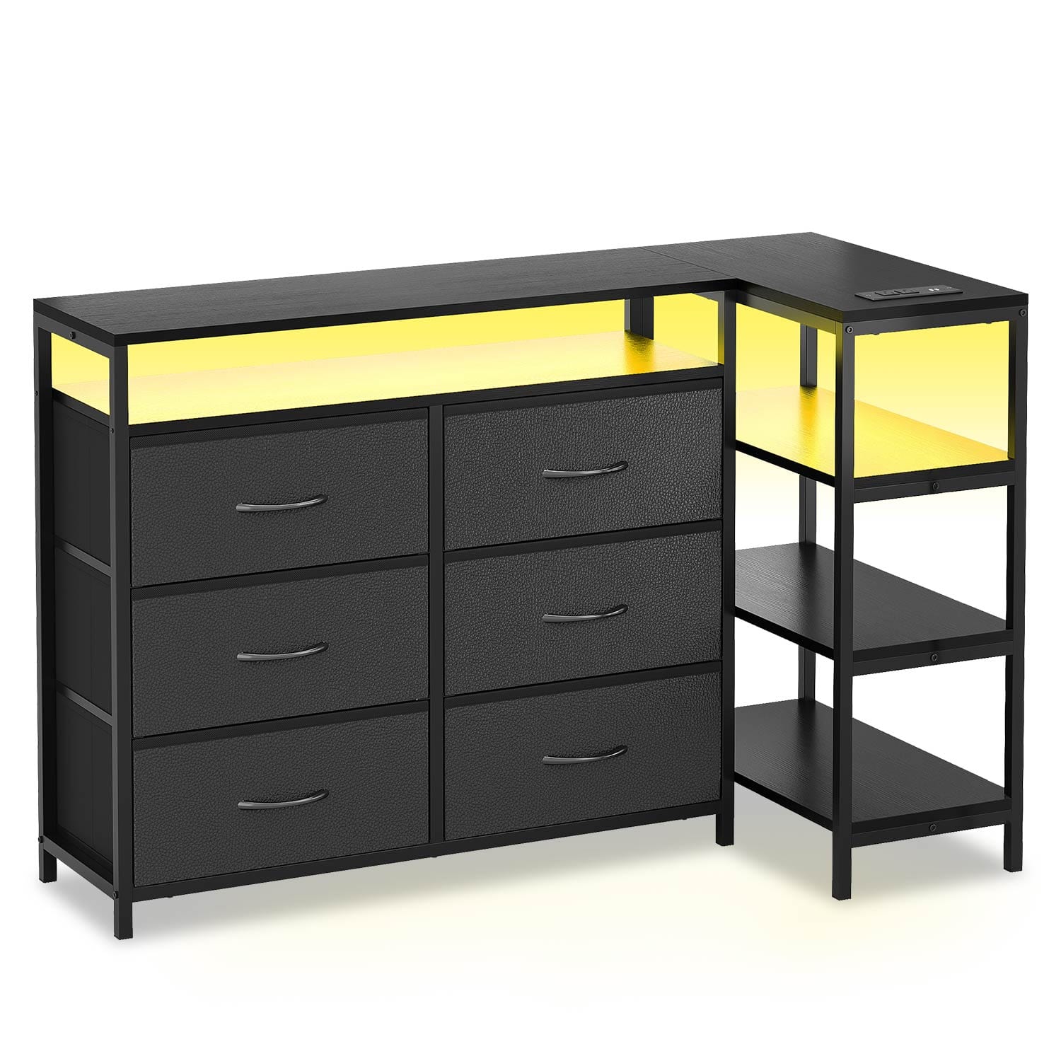 Sikaic TV Stands Corner L Shaped LED TV Stand Convertible Dresser Black Black / Engineered Wood / Modern