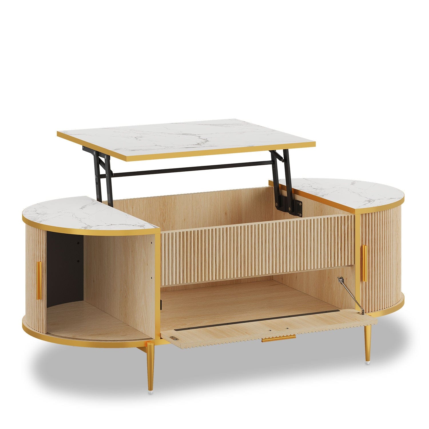 Sikaic Coffee Table Fluted Lift Top Coffee Table with Storage Natural Oak Natural / Engineered Wood / Modern