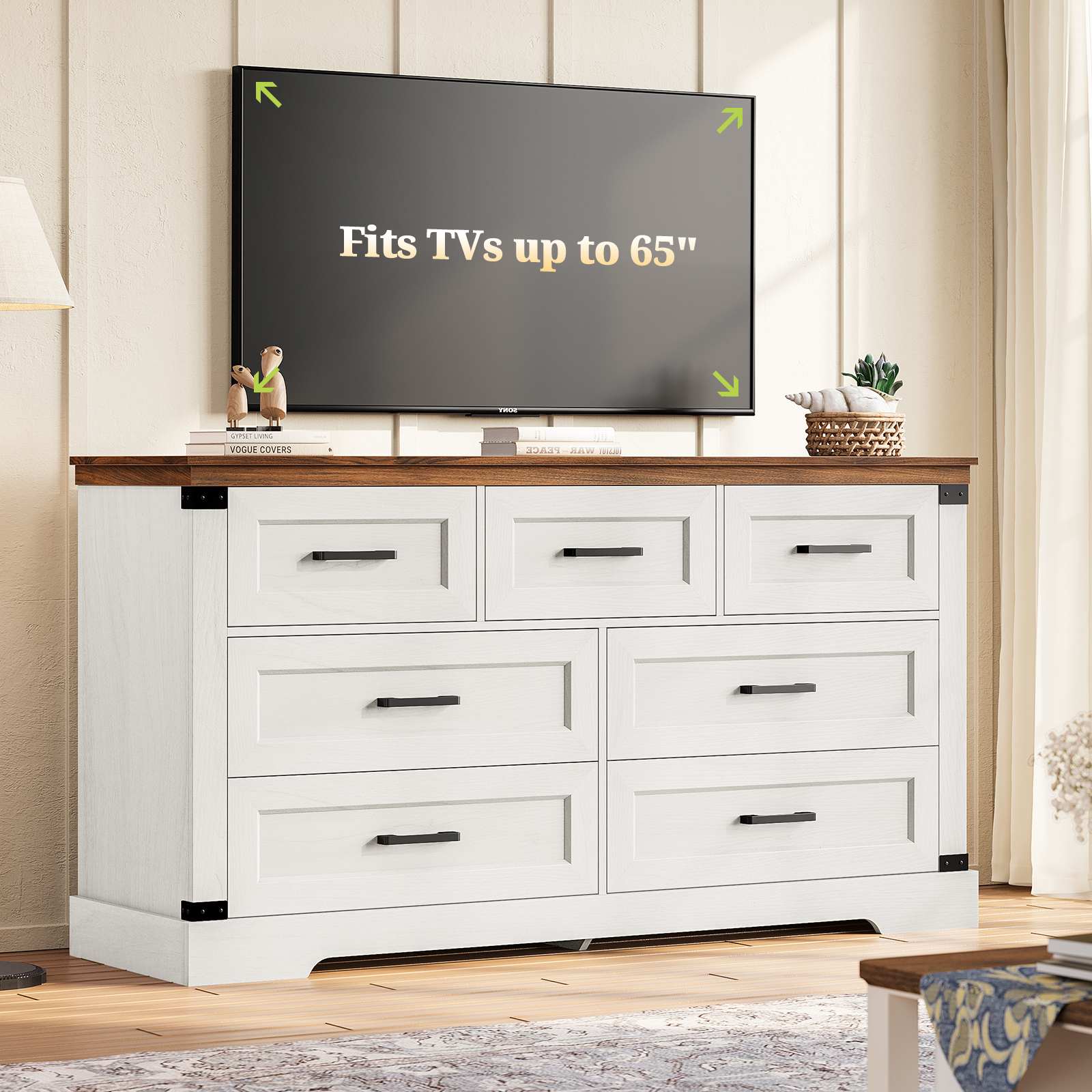 Sikaic Dresser Large Multifunctional Dresser with 7 Drawers White White / Engineered Wood / Farmhouse