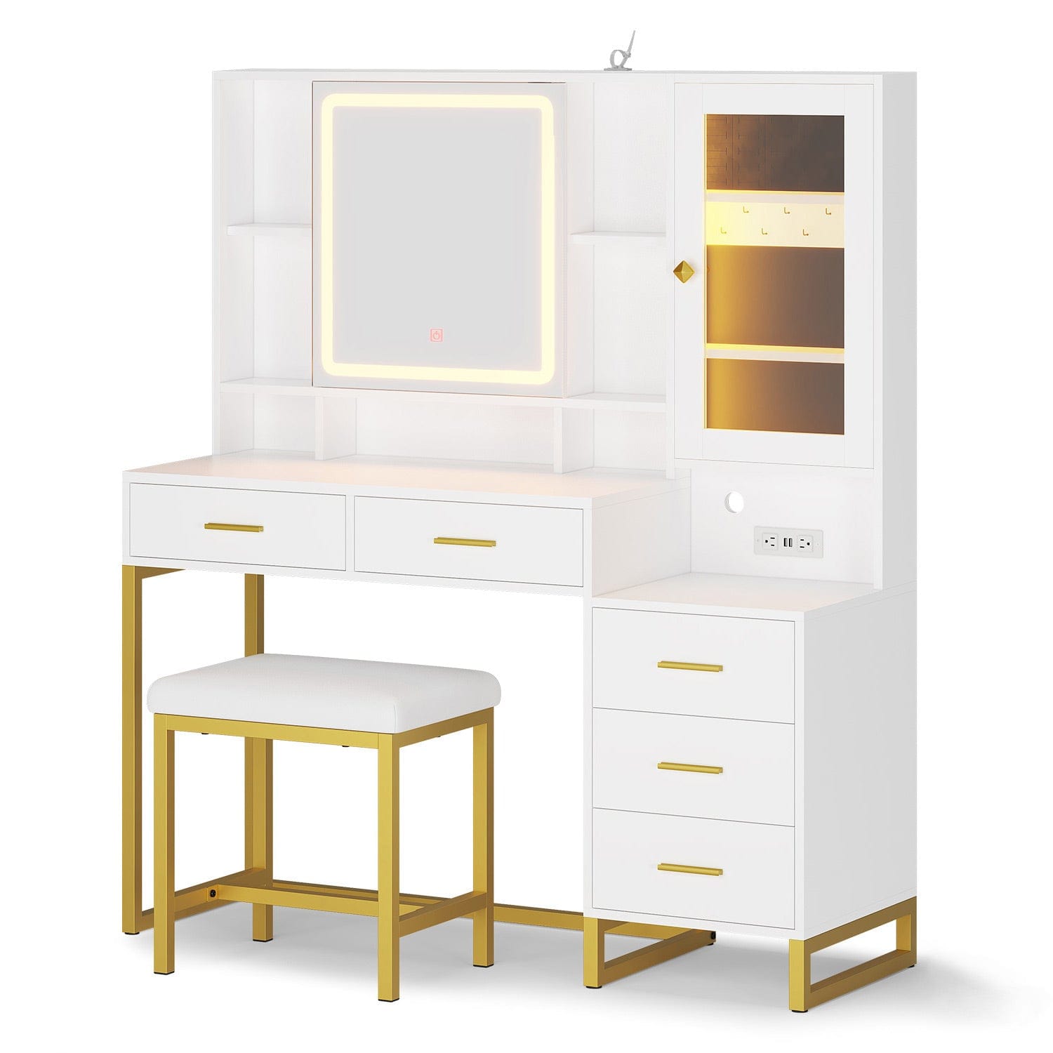 Sikaic Makeup Vanity Makeup Vanity with Stool White White / Engineered Wood / Modern