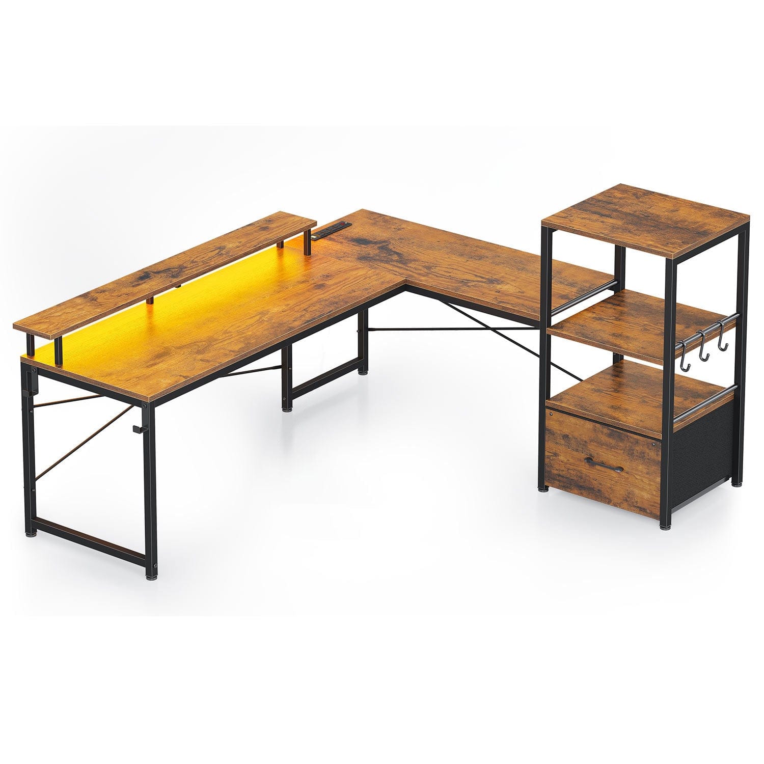Sikaic Gaming Desk 51 Inches Reversible LED Gaming Desk Brown Brown / Engineered Wood / Modern