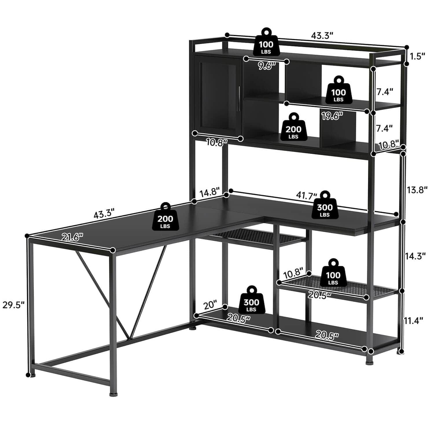 Sikaic Gaming Desk 58 Inches L Shape Corner LED Gaming Desk with Bookshelf Storage Shelves Black