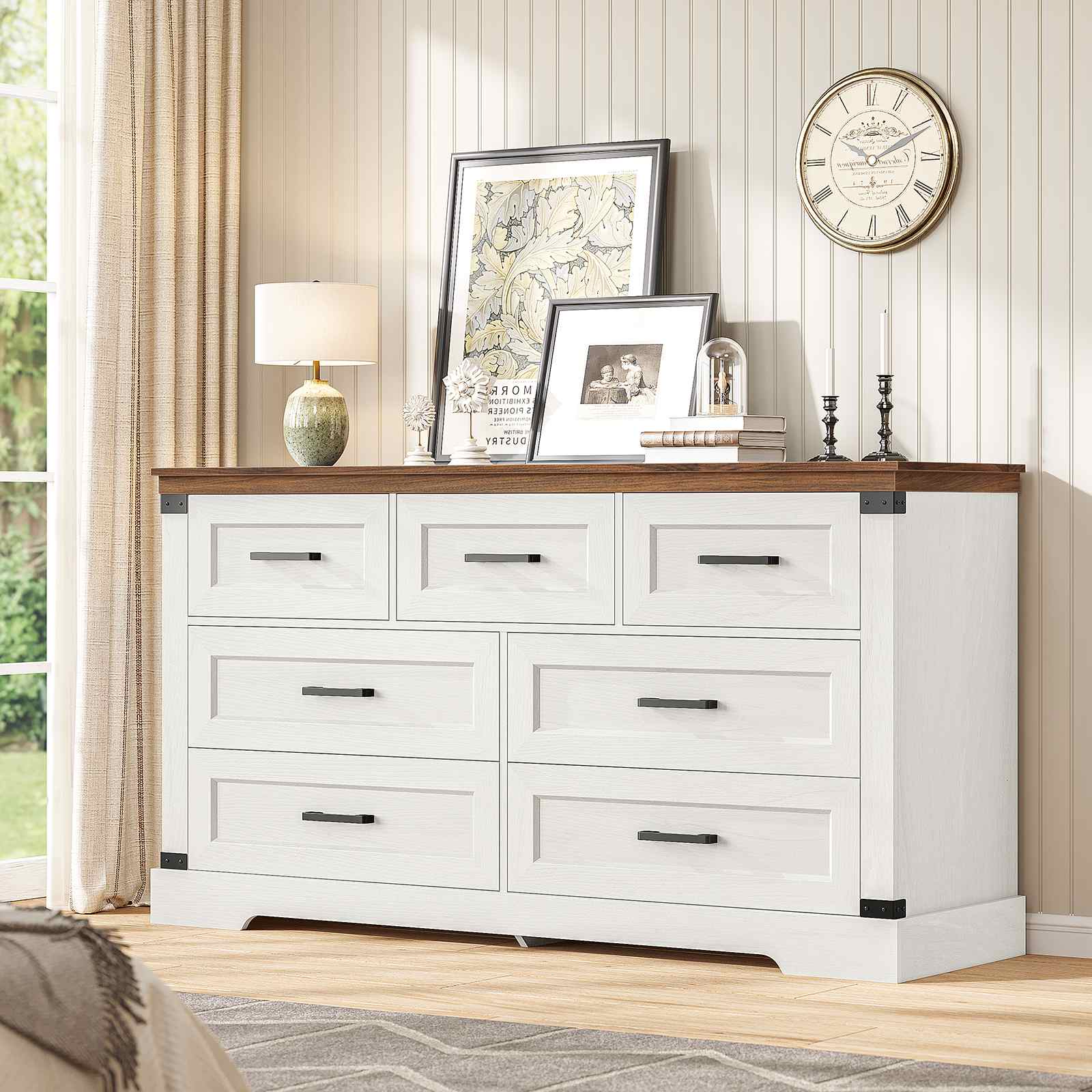 Sikaic Dresser Large Multifunctional Dresser with 7 Drawers White White / Engineered Wood / Farmhouse