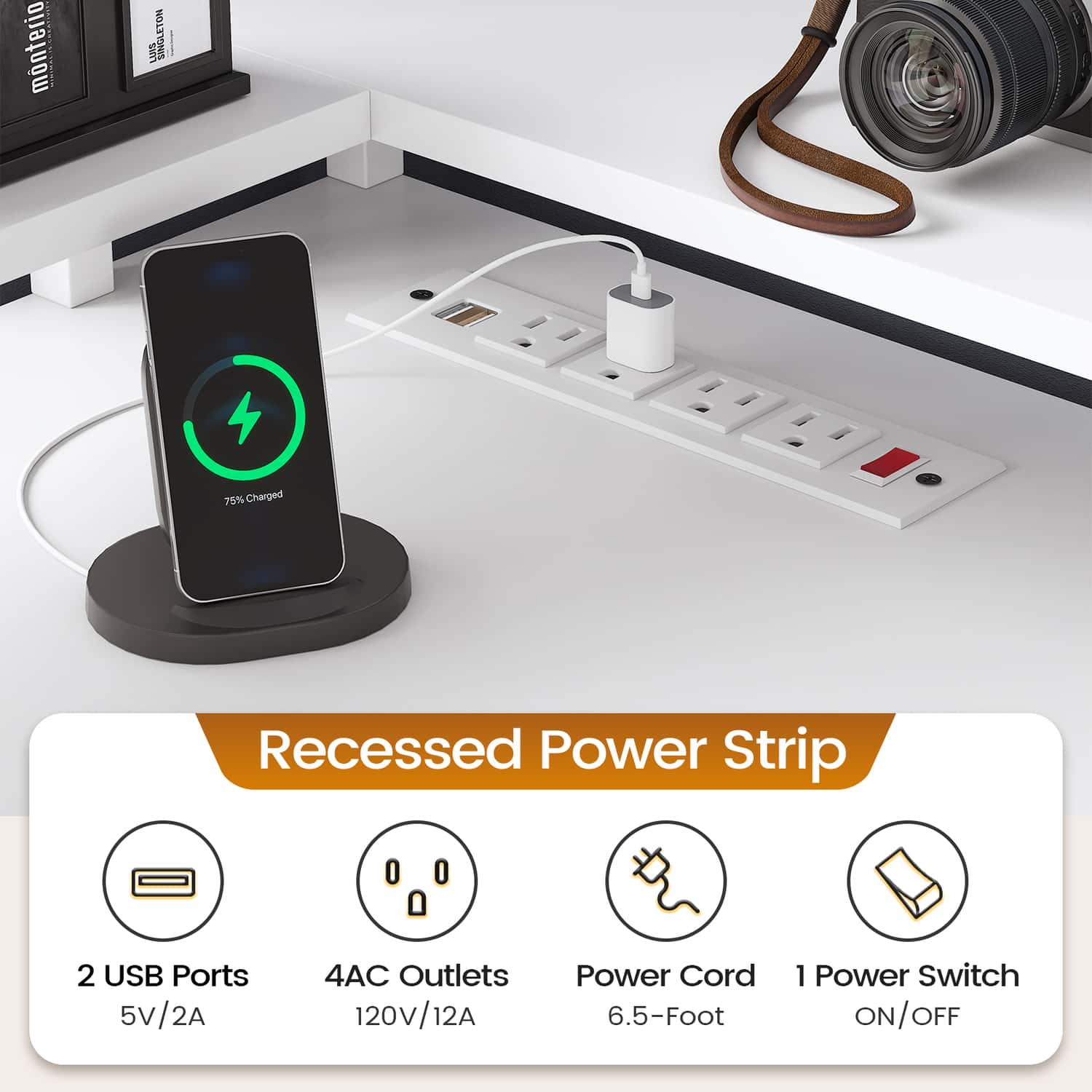 Sikaic Gaming Desk 108 Inches L Shaped  Led Lights Two Person Gaming Desk with 6 Drawers File Drawer & Power Outlet Monitor Shelf File Cabinet White