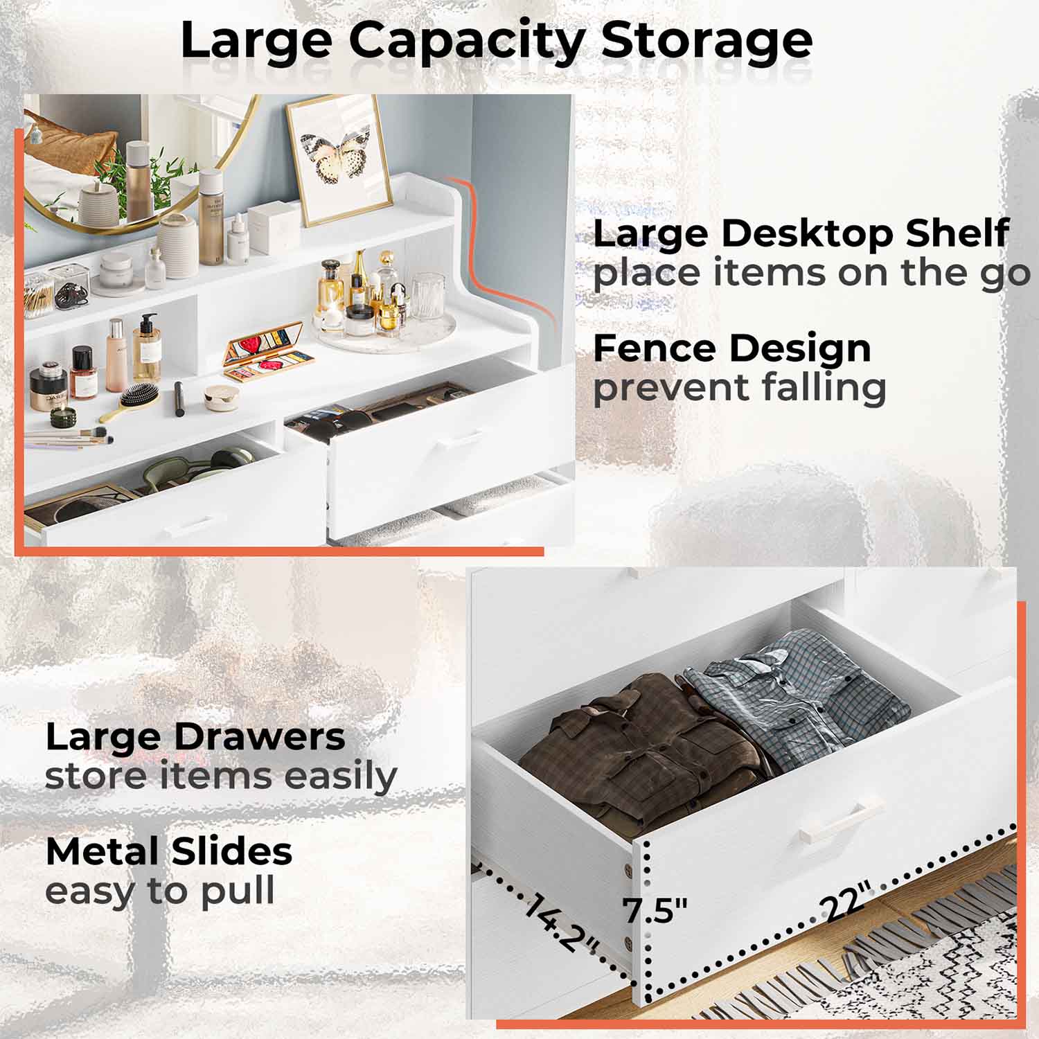 Sikaic Dresser Double Large Dresser with Shelves Wide Chest of 6 Drawers White