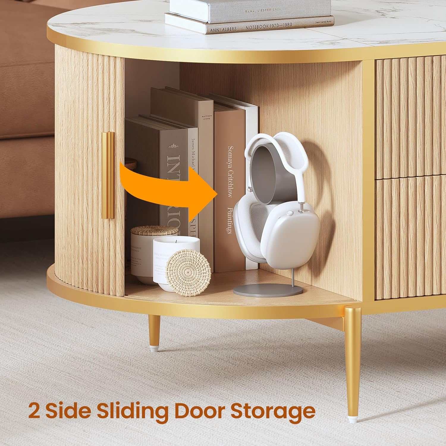 Sikaic Coffee Table Fluted Lift Top Coffee Table with Storage Natural Oak Natural / Engineered Wood / Modern