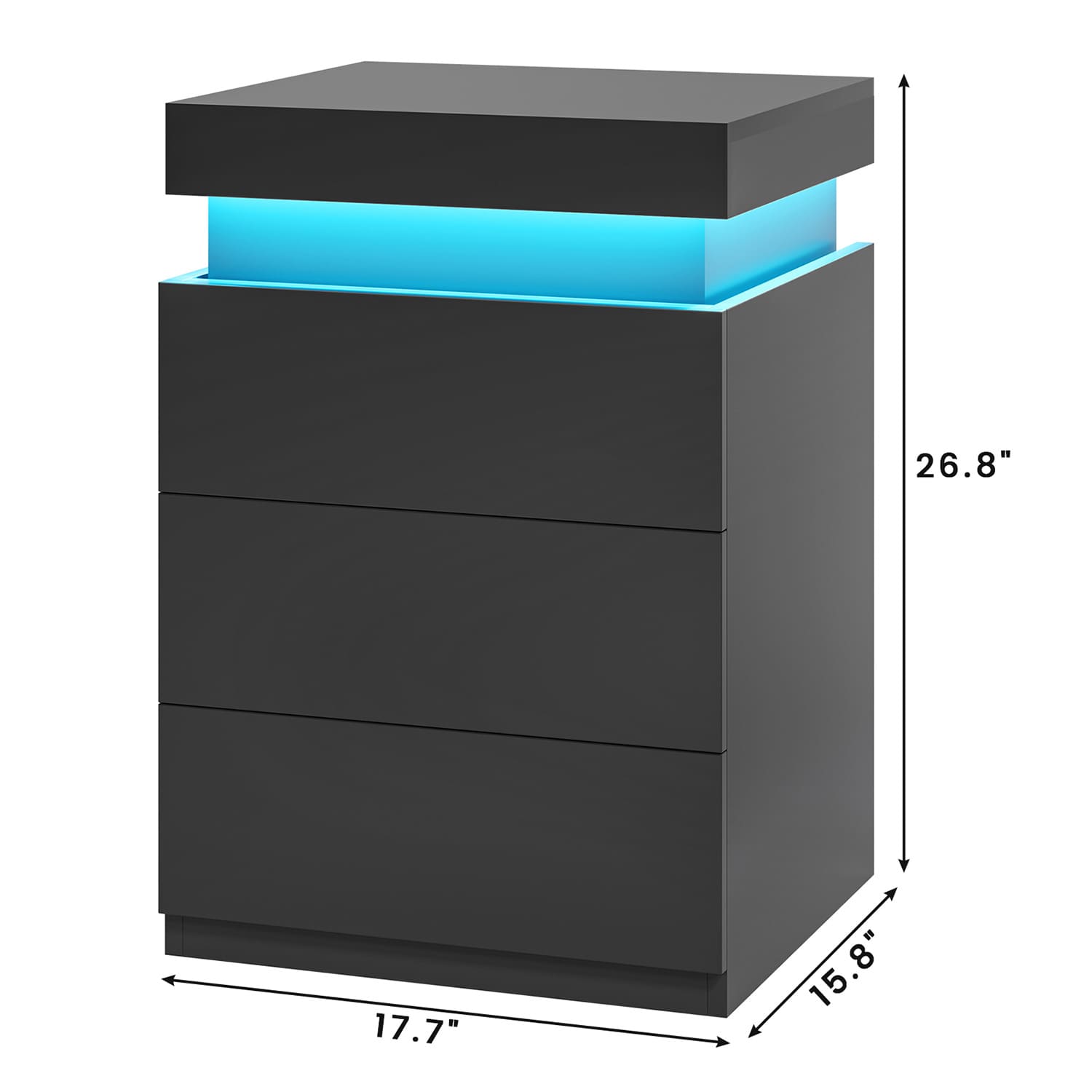 Sikaic Nightstand Nightstand with Sliding Top Charging Station and LED Lights Black
