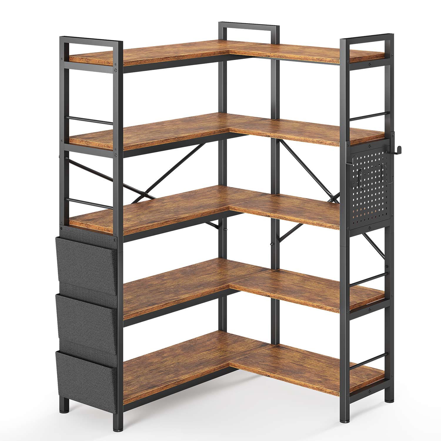 Sikaic Bookshelf 55 Inches Convertible Corner 5-Tier Tall Bookshelf Brown Brown / Engineered Wood / Modern