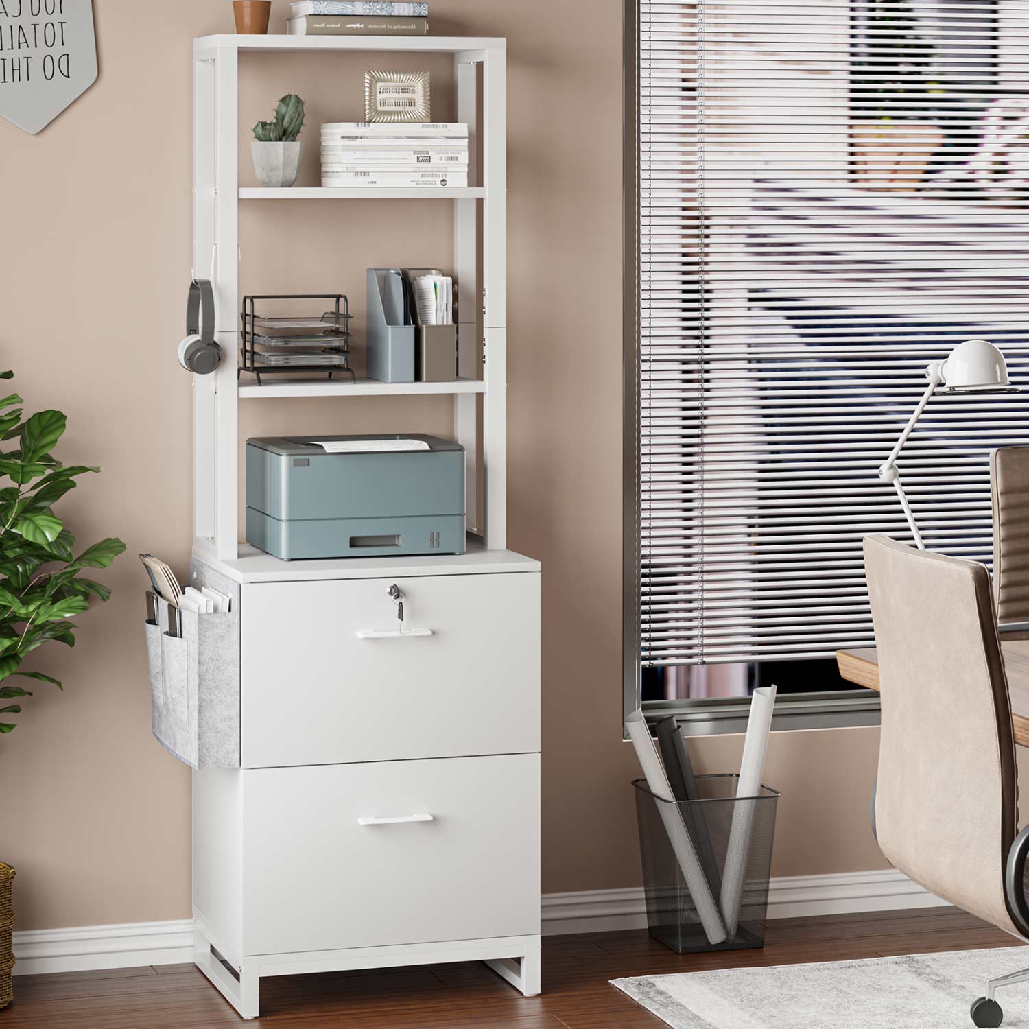 Sikaic File Cabinet 2 Drawer File Cabinet with Lock Adjustable Storage Shelf White