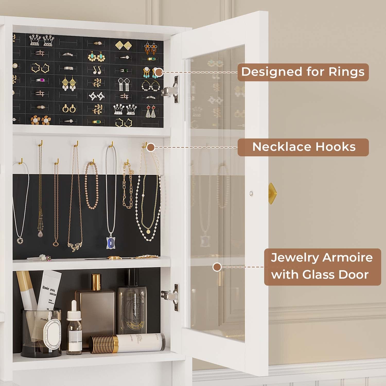Sikaic Makeup Vanity Makeup Vanity Set with Mirror and Lights Charging Station RGB Jewelry Storage Shelves White