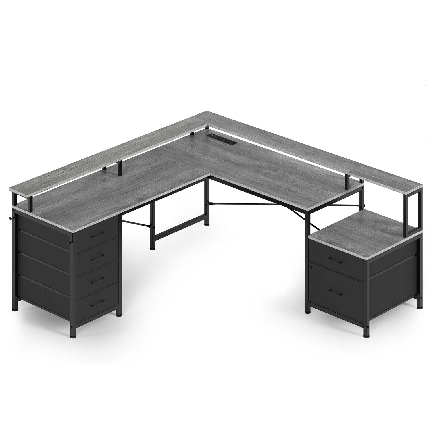 Sikaic Gaming Desk 108 Inches  LED 2 Person Gaming Desk Grey Grey / Engineered Wood / Modern