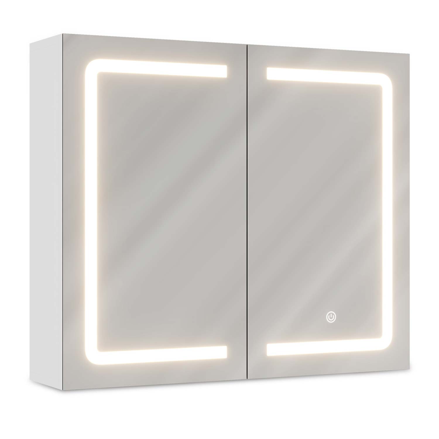Sikaic Medicine Cabinet LED 2 Doors Wall Mounted Medicine Cabinet with Mirror White White / Glass / Modern
