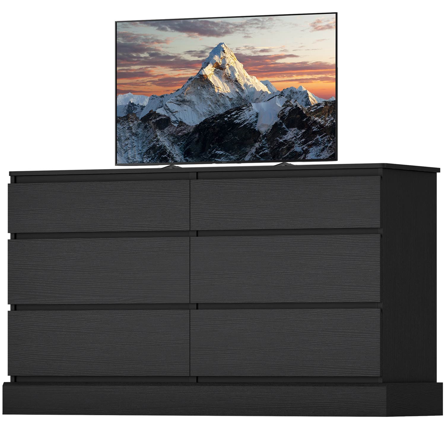 Sikaic Dressers 51.5 Inches Width 6 Drawers Dresser Large Capacity Clothing Storage Cabinet Black