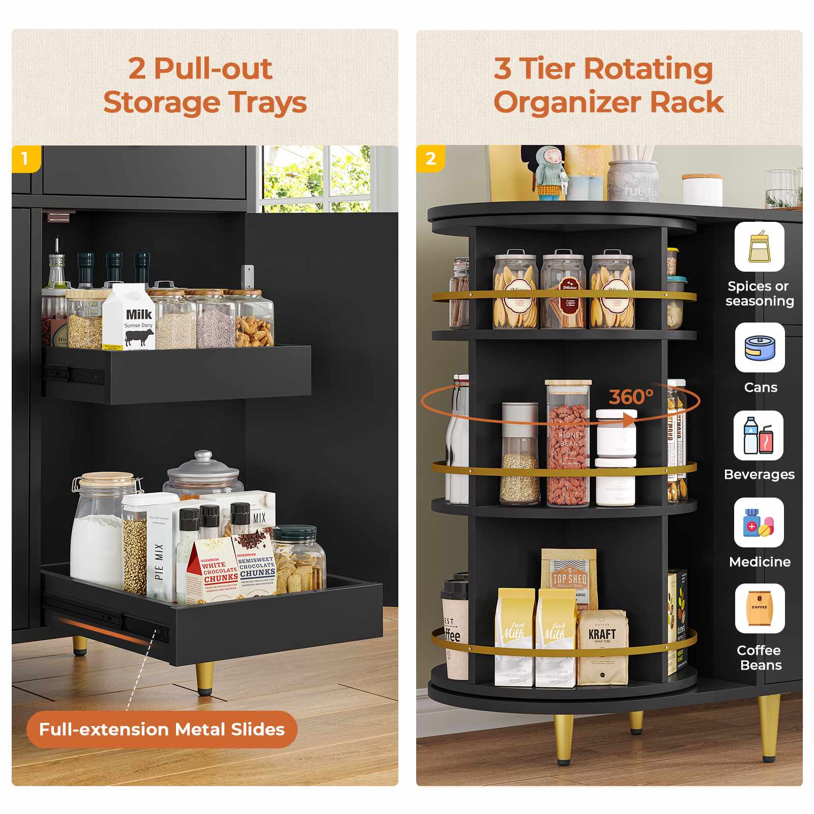 Sikaic Buffet Cabinet 55 Inches Buffet Cabinet Black Black / Engineered Wood / Modern