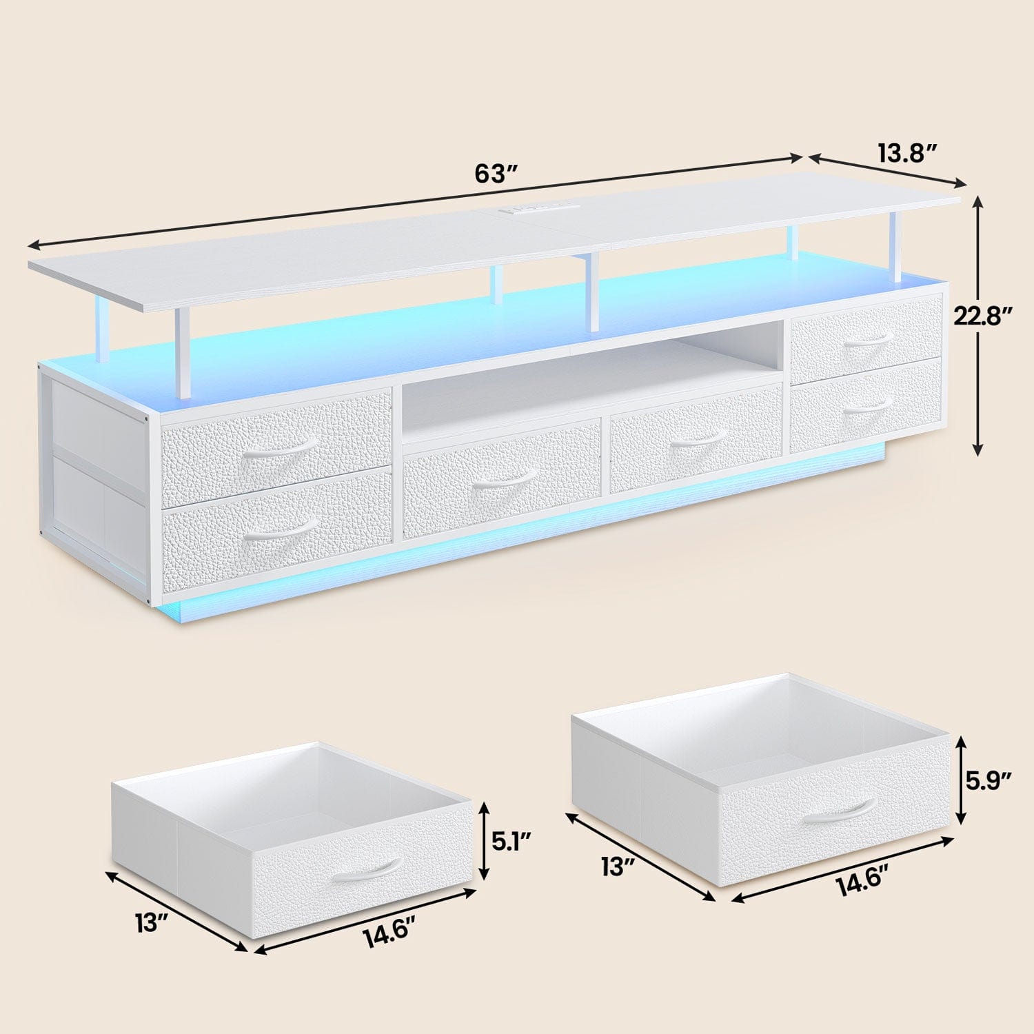 Sikaic TV Stands TV Stand with LED Lights and Power Outlets White White / Engineered Wood / Modern