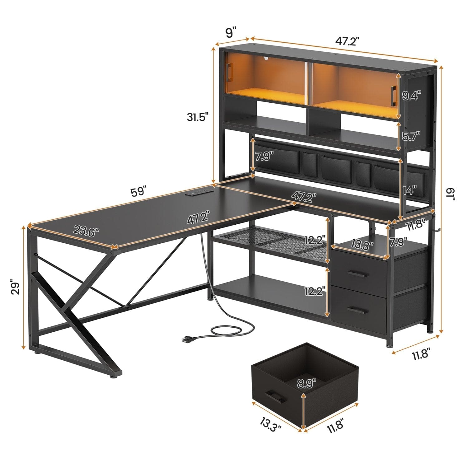 Sikaic Gaming Desk LED L Shaped Gaming Desk Black Black / Engineered Wood / Modern