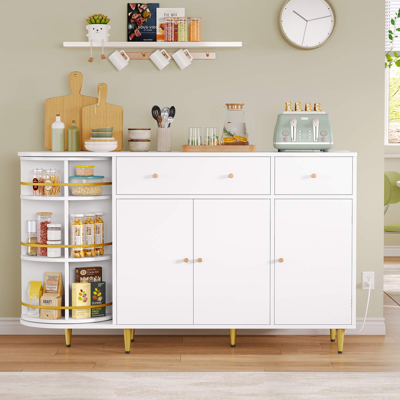 Sikaic Buffet Cabinet 55 Inches Buffet Cabinet White White / Engineered Wood / Modern