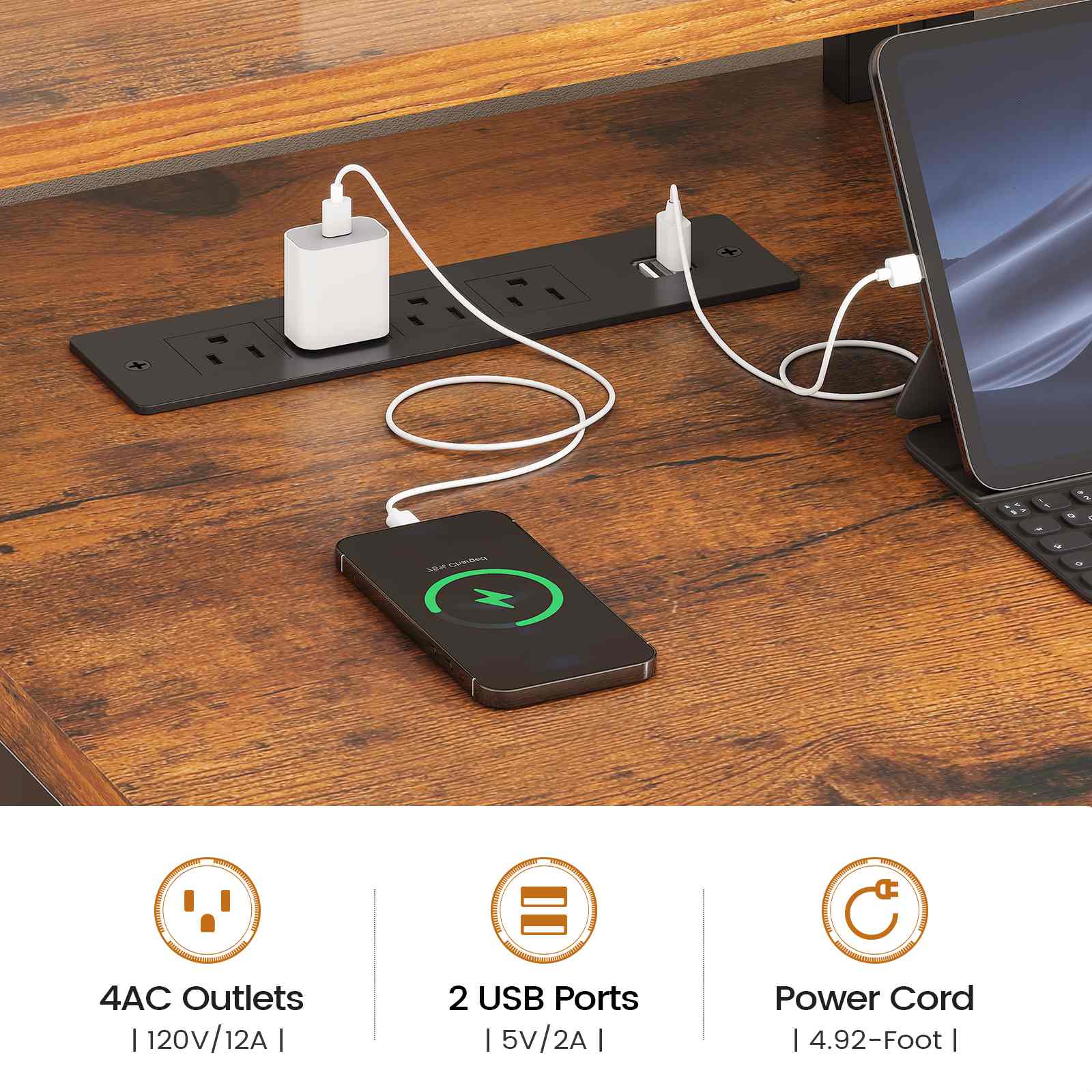Sikaic Gaming Desk 75 Inches Led Gaming Desk Brown Brown / Engineered Wood / Modern