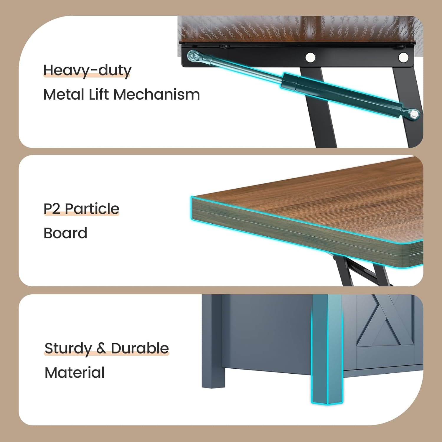 Sikaic Coffee Table 4 in 1 Multi-Function Lift Top Coffee Table with Storage and Hidden Compartment Blue Blue / Engineered Wood / Farmhouse