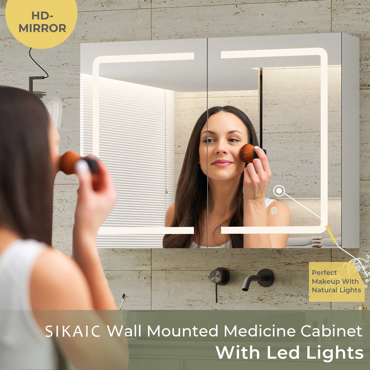 Sikaic Medicine Cabinet Lighted Double Doors Medicine Cabinet with Touch Switch Mirrors and Storage Adjustable Shelves White