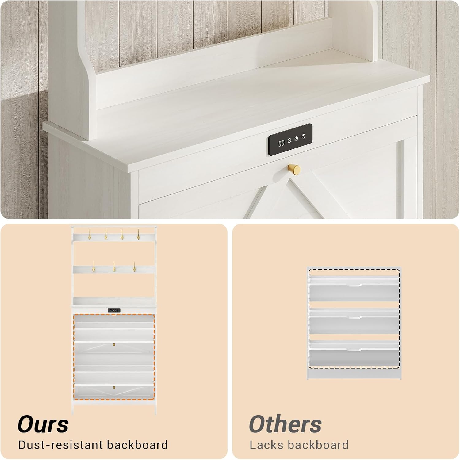 Sikaic Shoe Benches Deodorizing Shoe Benches with Coat Rack and 2 Flip Drawers Walnut White White / Engineered Wood / Size