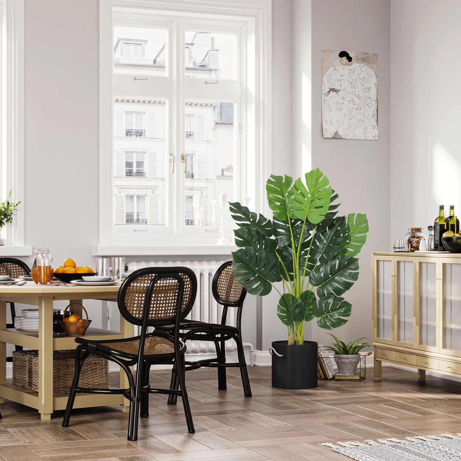 Sikaic Artificial Tree 2 Pack Artificial Monstera Deliciosa Plant 4ft Tall 15 Decorative Split Leaves Faux Swiss Cheese Fake Tropical Palm Tree