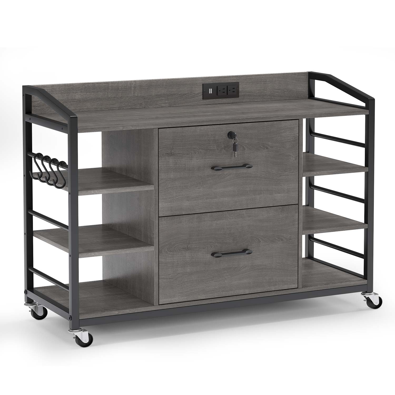 Sikaic File Cabinet 44 Inches File Cabinet with 2 Drawers Grey Grey / Engineered Wood / Modern