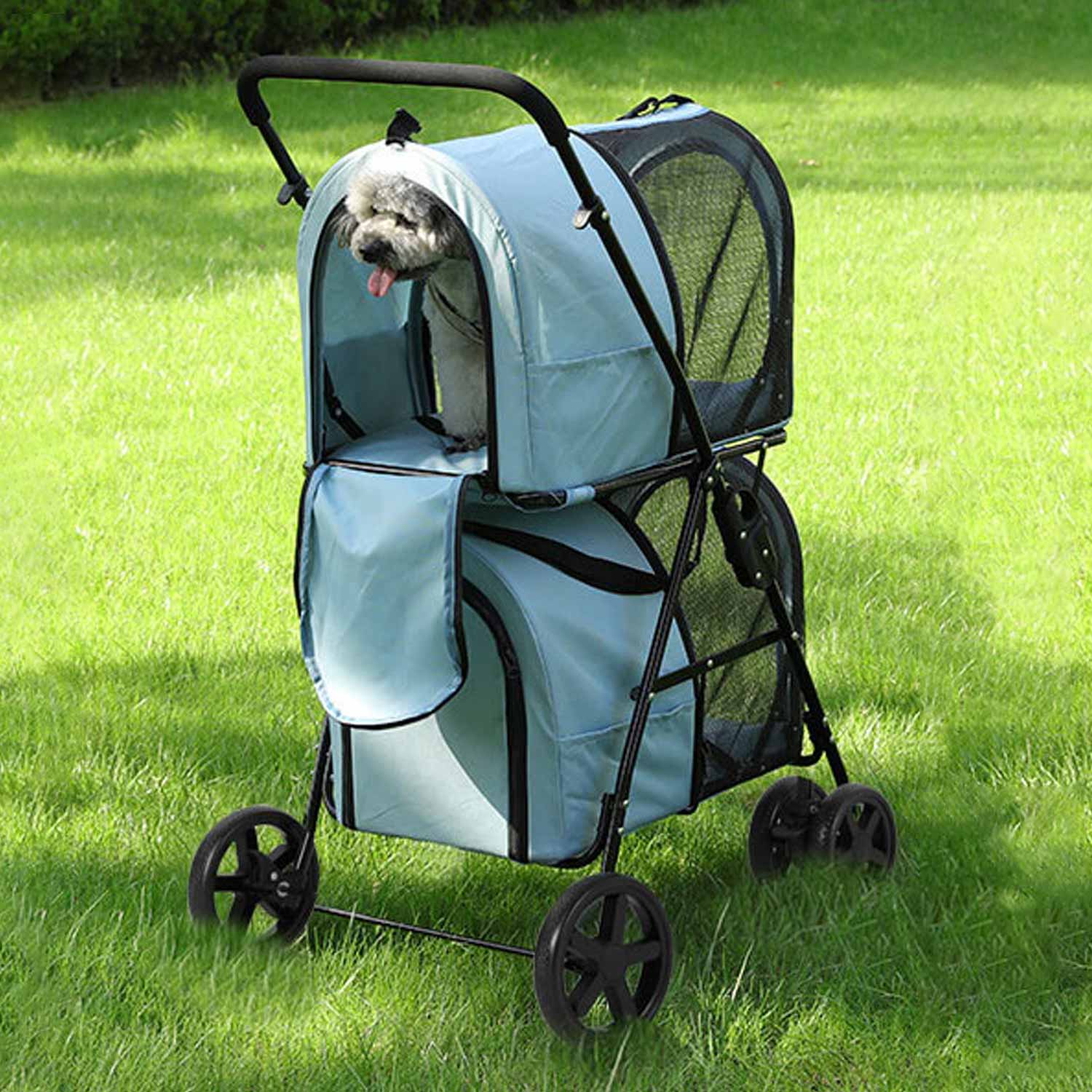 Sikaic Pet Stroller 4-in-1 Pet Strollers for Small Medium Pets 2 Cart Basket Light Blue