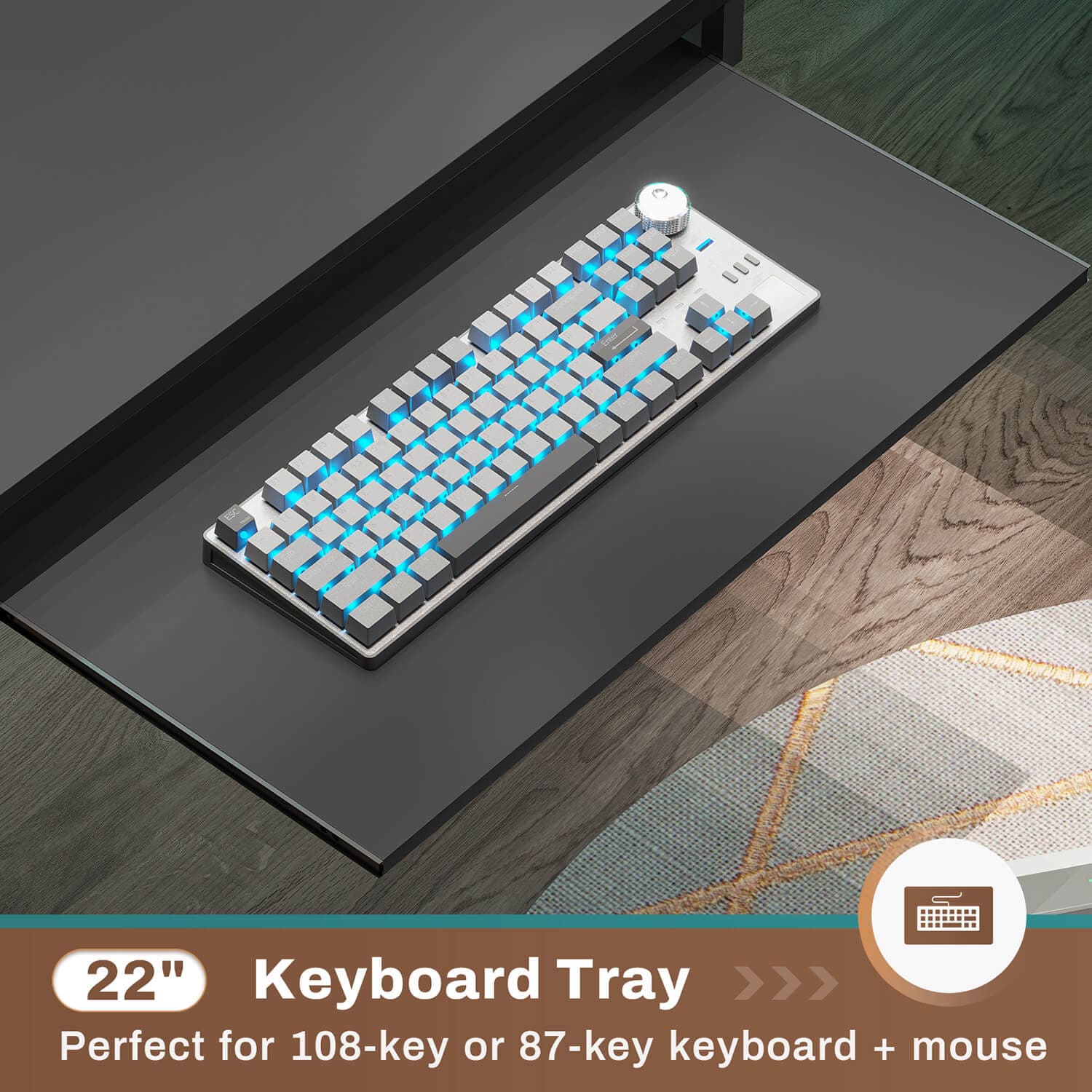 Sikaic L Shaped Reversible LED Gaming Desk with Power Outlets Strip Monitor Shelf Keyboard Tray Pegboard and Storage Shelves Black