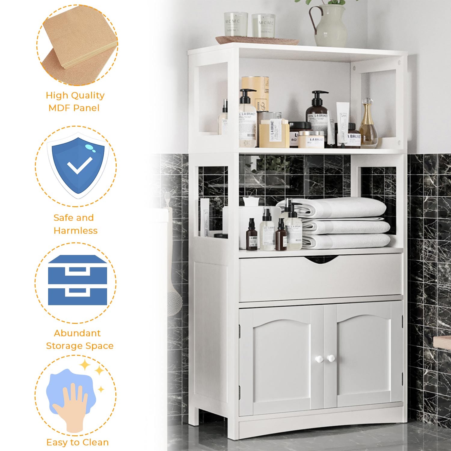 Sikaic Storage Cabinets & Lockers Multifunctional Storage Cabinet with Microwave Space Drawer White