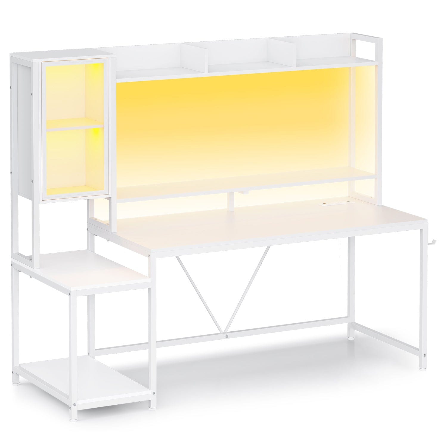 Sikaic Gaming Desk Led Gaming Desk White White / Engineered Wood / Modern