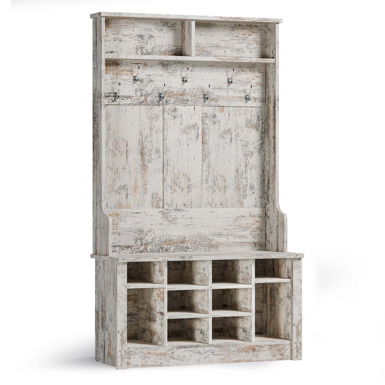 Sikaic Hall Tree Hall Tree with Storage 3-in-1 Entryway Bench Vintage White Vintage White / Modern