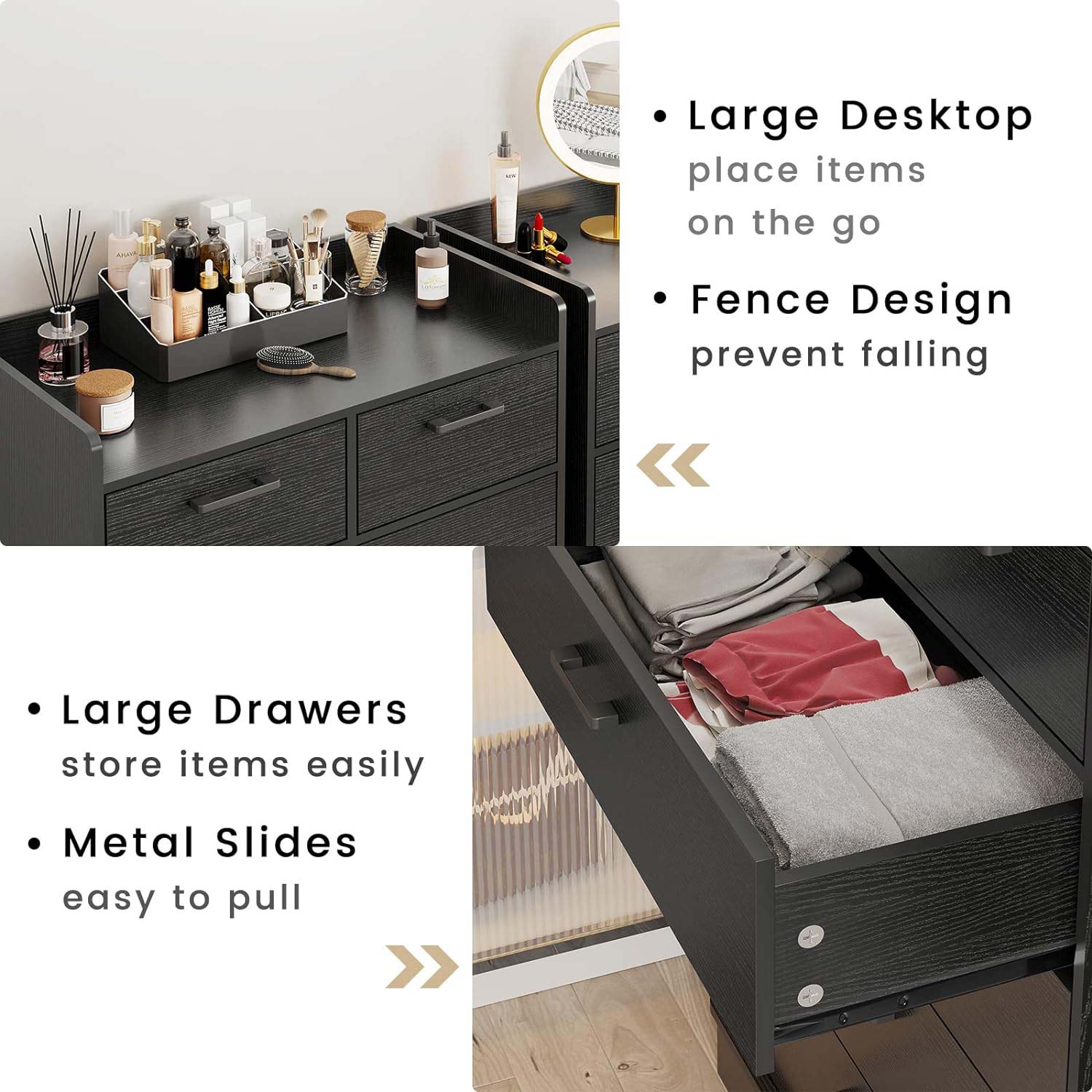 Sikaic Dressers 6 Drawers Dresser Wooden Vertical Large Capacity Storage Chest Black