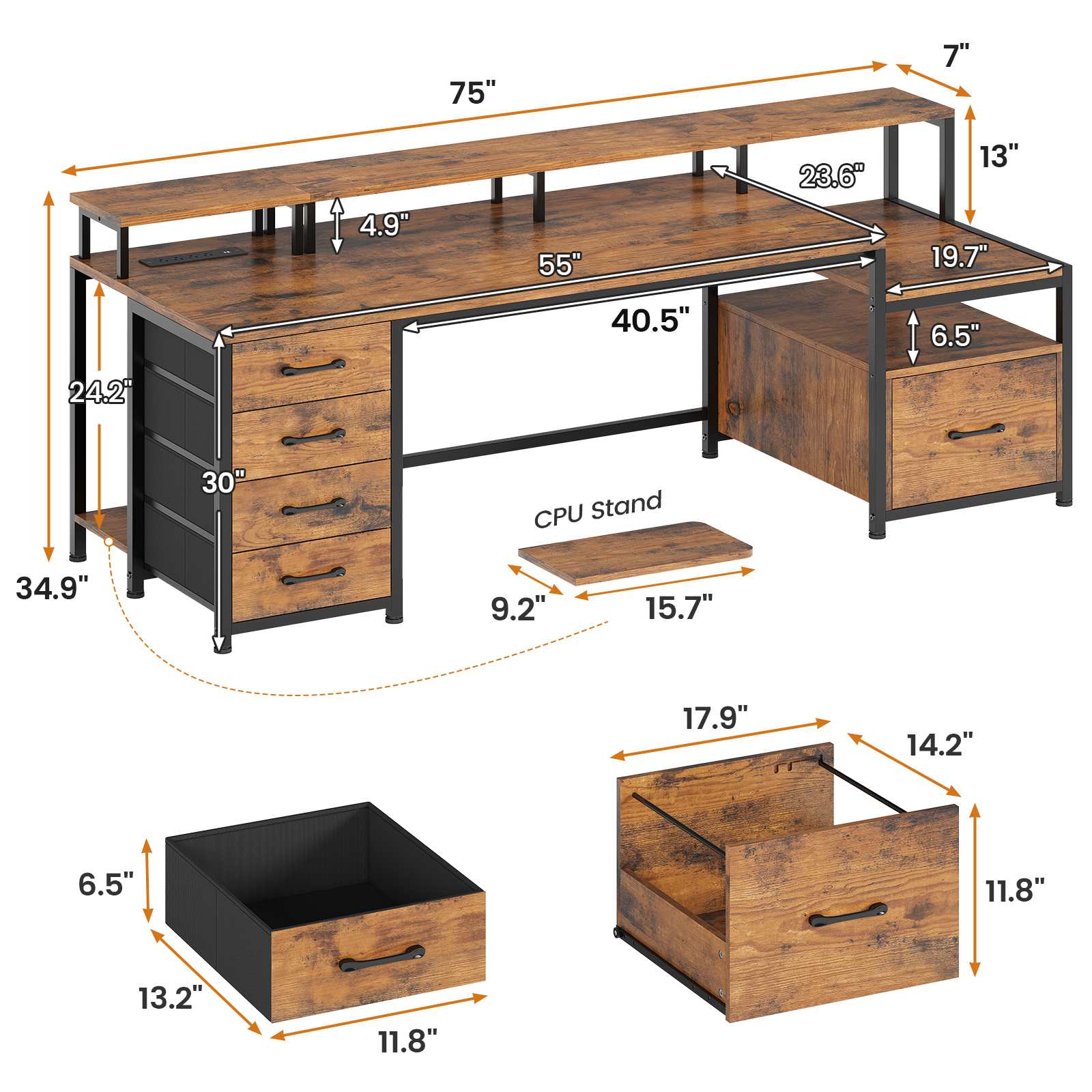 Sikaic Gaming Desk 75 Inches Led Gaming Desk Brown Brown / Engineered Wood / Modern