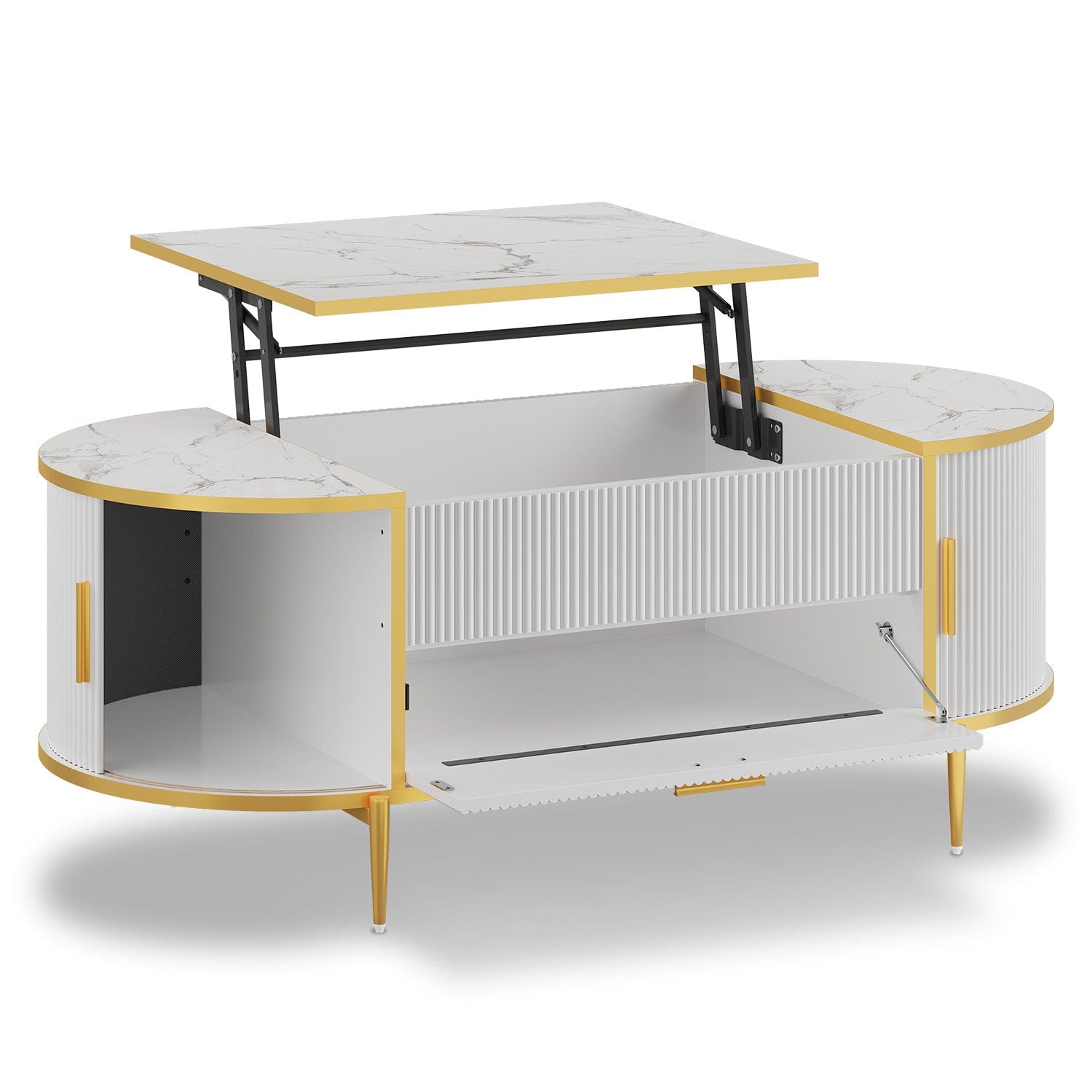 Sikaic Coffee Table Fluted Lift Top Coffee Table with Storage White White / Engineered Wood / Modern