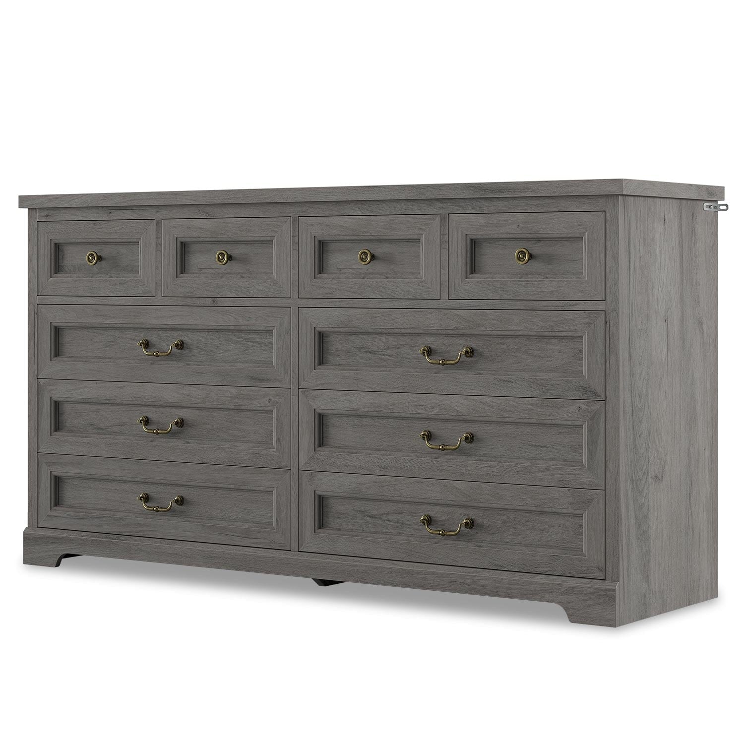 Sikaic Dresser 55 Inches 10 Drawers Dresser with Natural Texture and Vintage Handles Oak Grey Oak Grey / Engineered Wood / Farmhouse