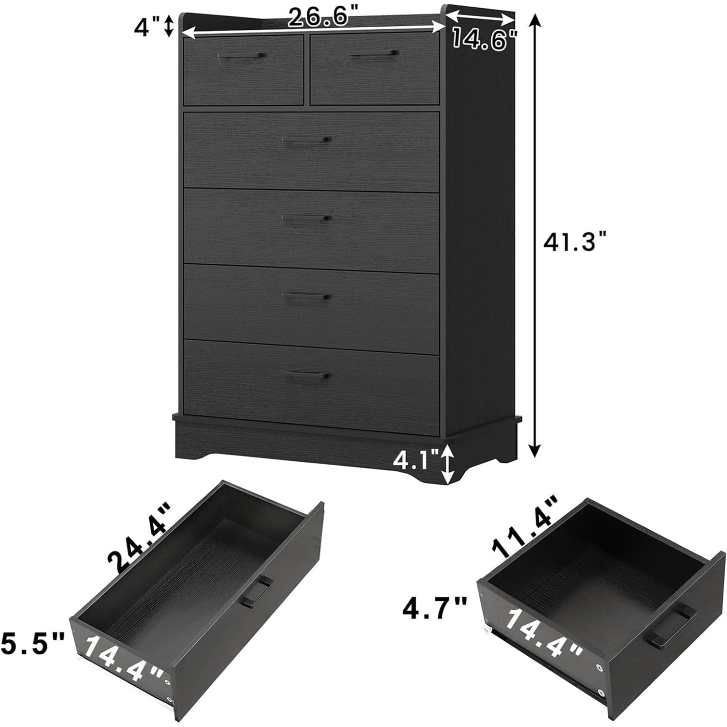 Sikaic Dressers 6 Drawers Dresser Wooden Vertical Large Capacity Storage Chest Black