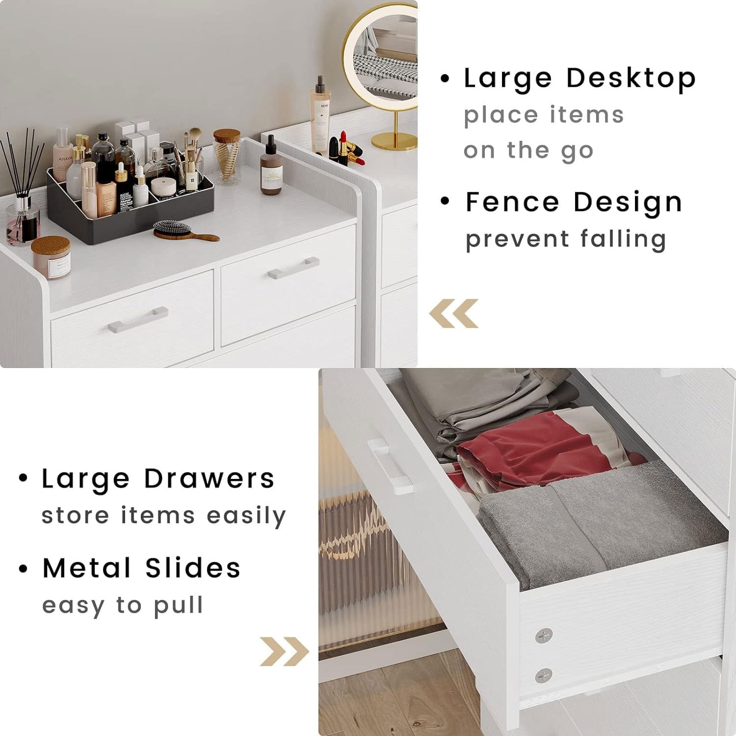 Sikaic Dressers 6 Drawers Dresser Wooden Vertical Large Capacity Storage Chest White