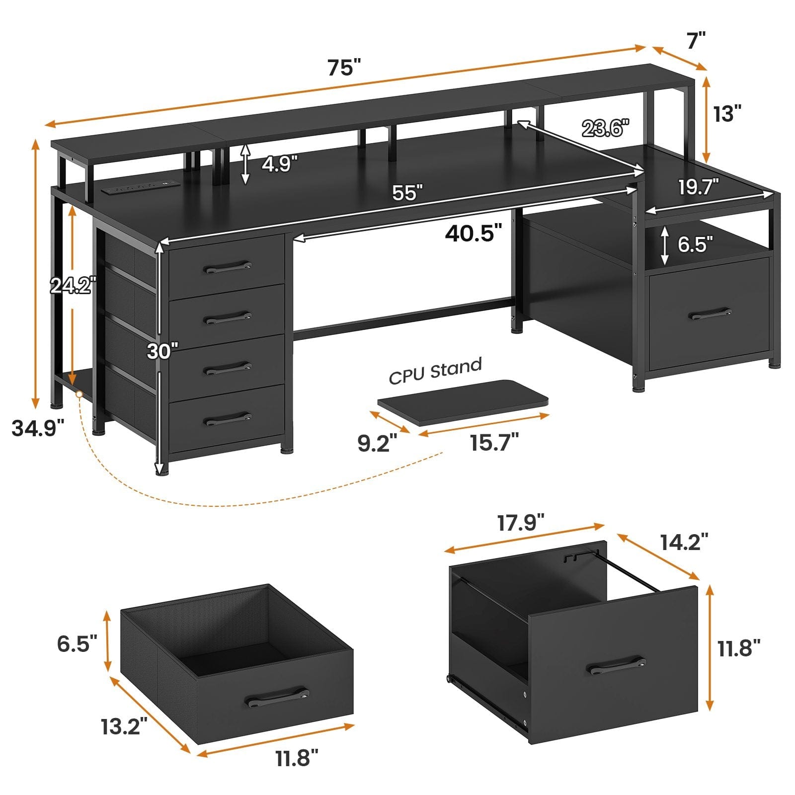 Sikaic Gaming Desk 75 Inches Led Gaming Desk Black Black / Engineered Wood / Modern