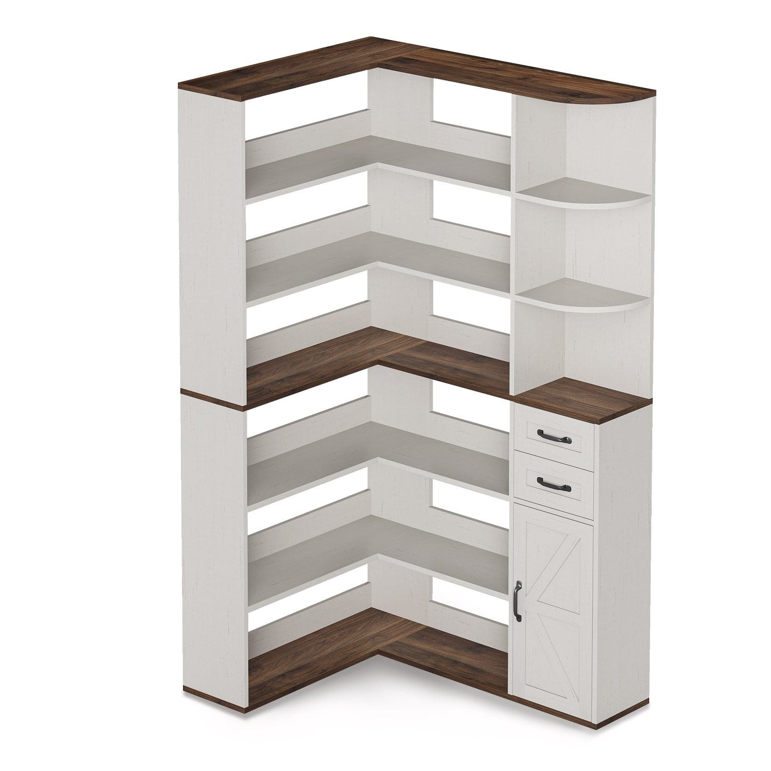 Sikaic Bookshelf 71 Inches L-Shaped 7-Shelf Farmhouse Corner Bookshelf White White / Engineered Wood / Modern